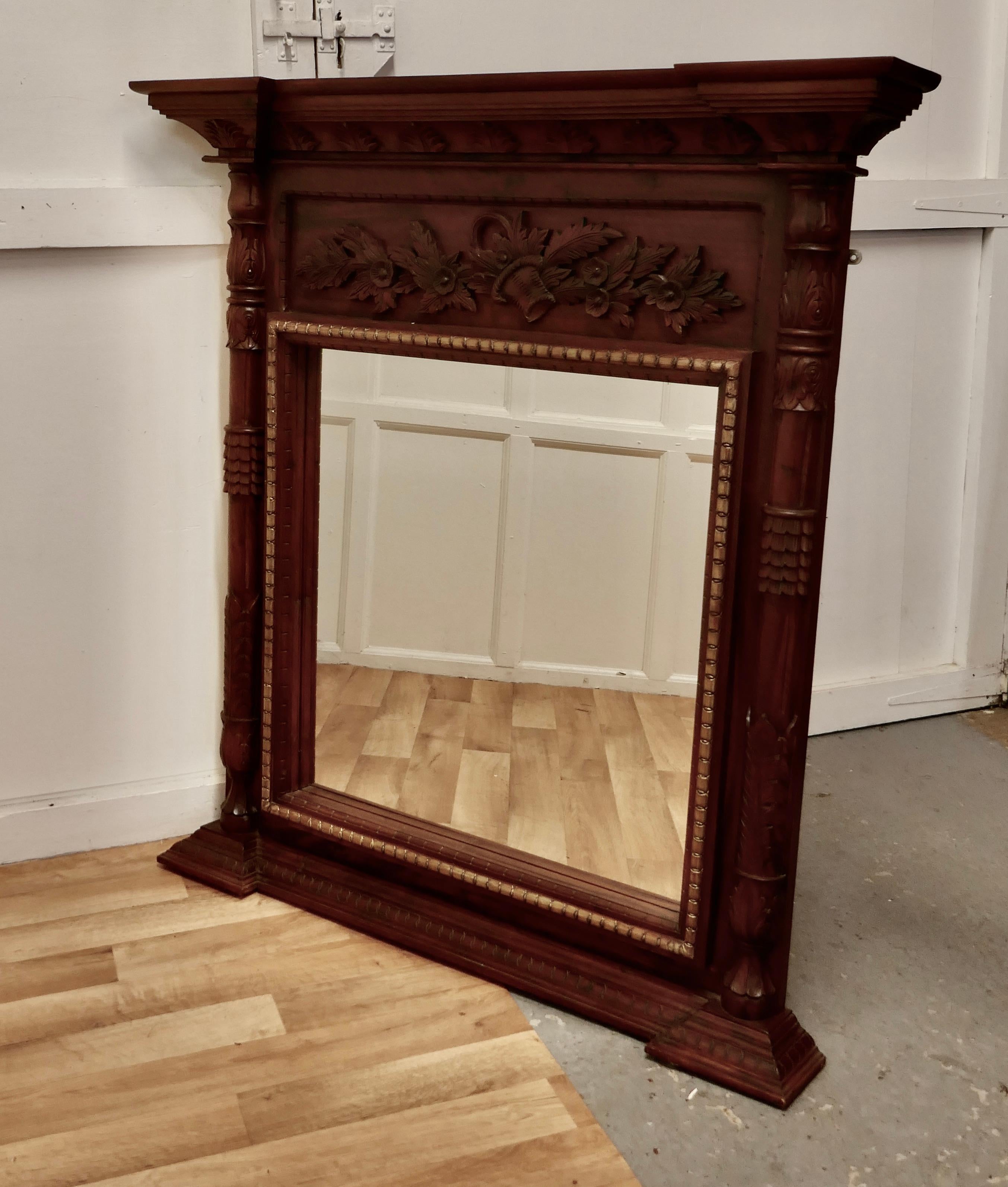 Very Large Carved Fruitwood Overmantel or Wall Mirror In Good Condition For Sale In Chillerton, Isle of Wight