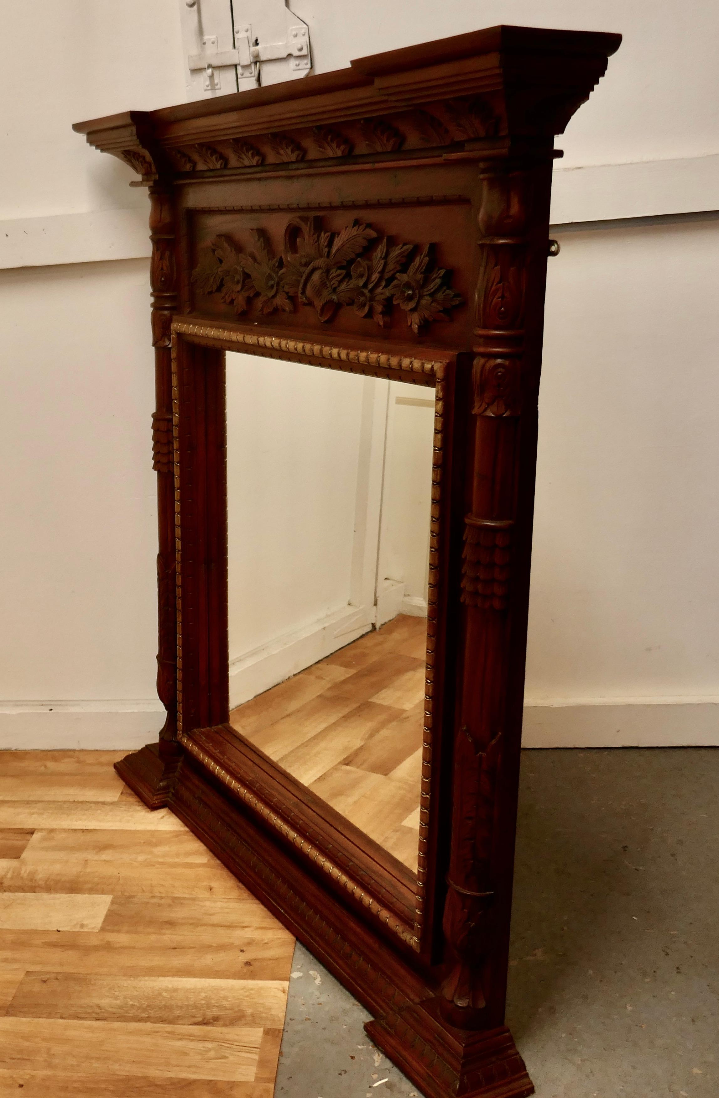 Very Large Carved Fruitwood Overmantel or Wall Mirror For Sale 3
