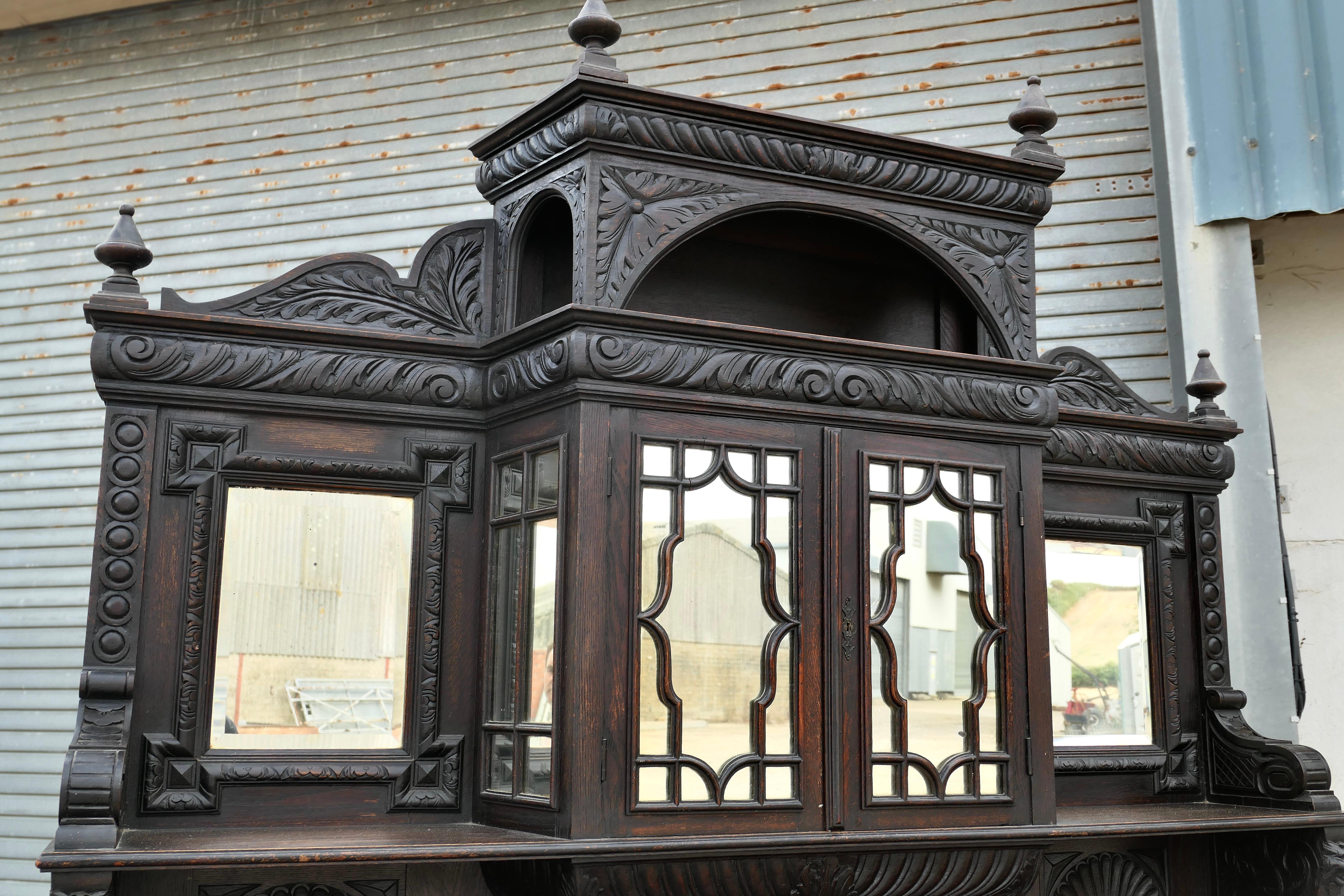 19th Century A Very Large Carved Oak Green Man Sideboard  A superbly Gothic piece For Sale
