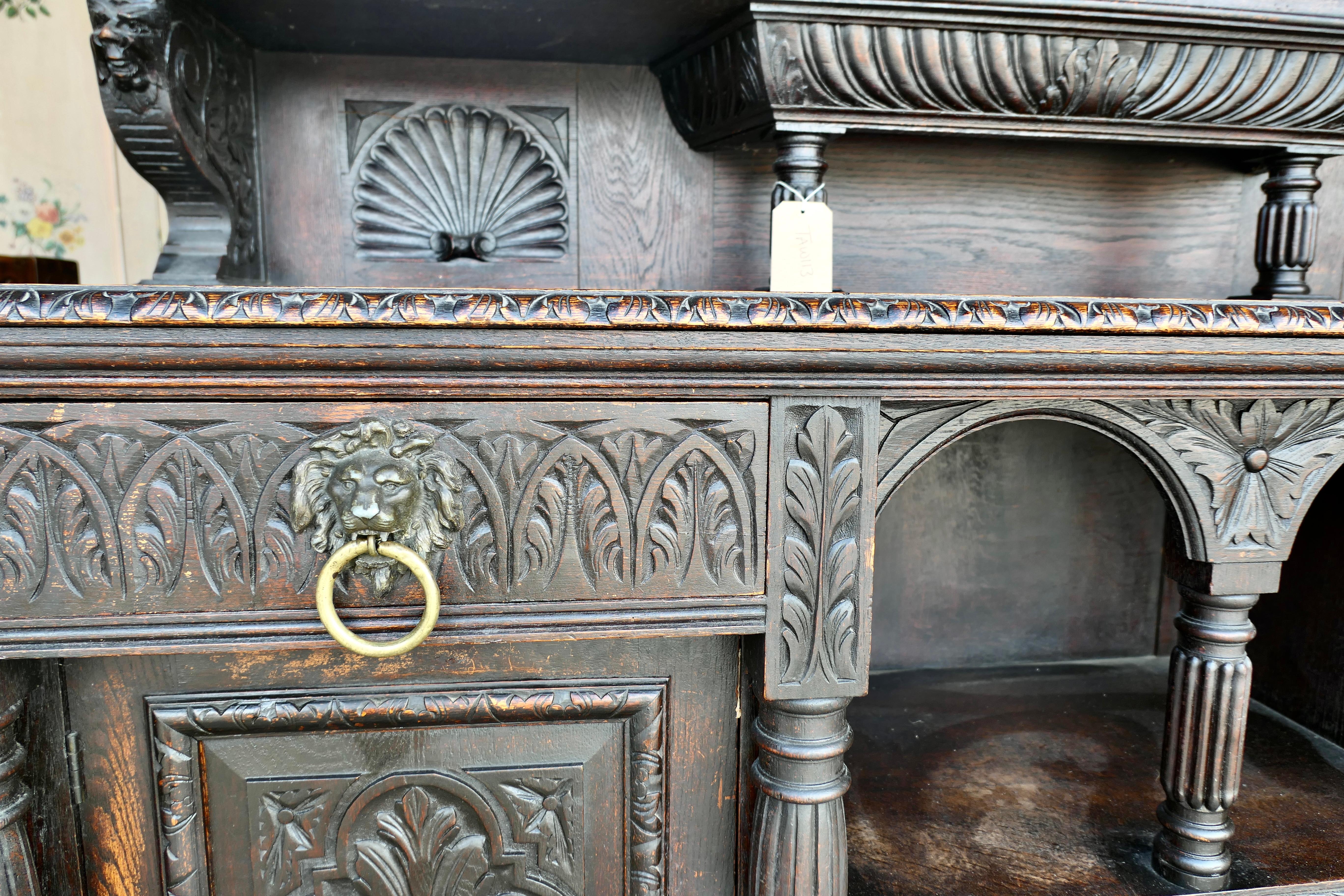 A Very Large Carved Oak Green Man Sideboard  A superbly Gothic piece For Sale 1
