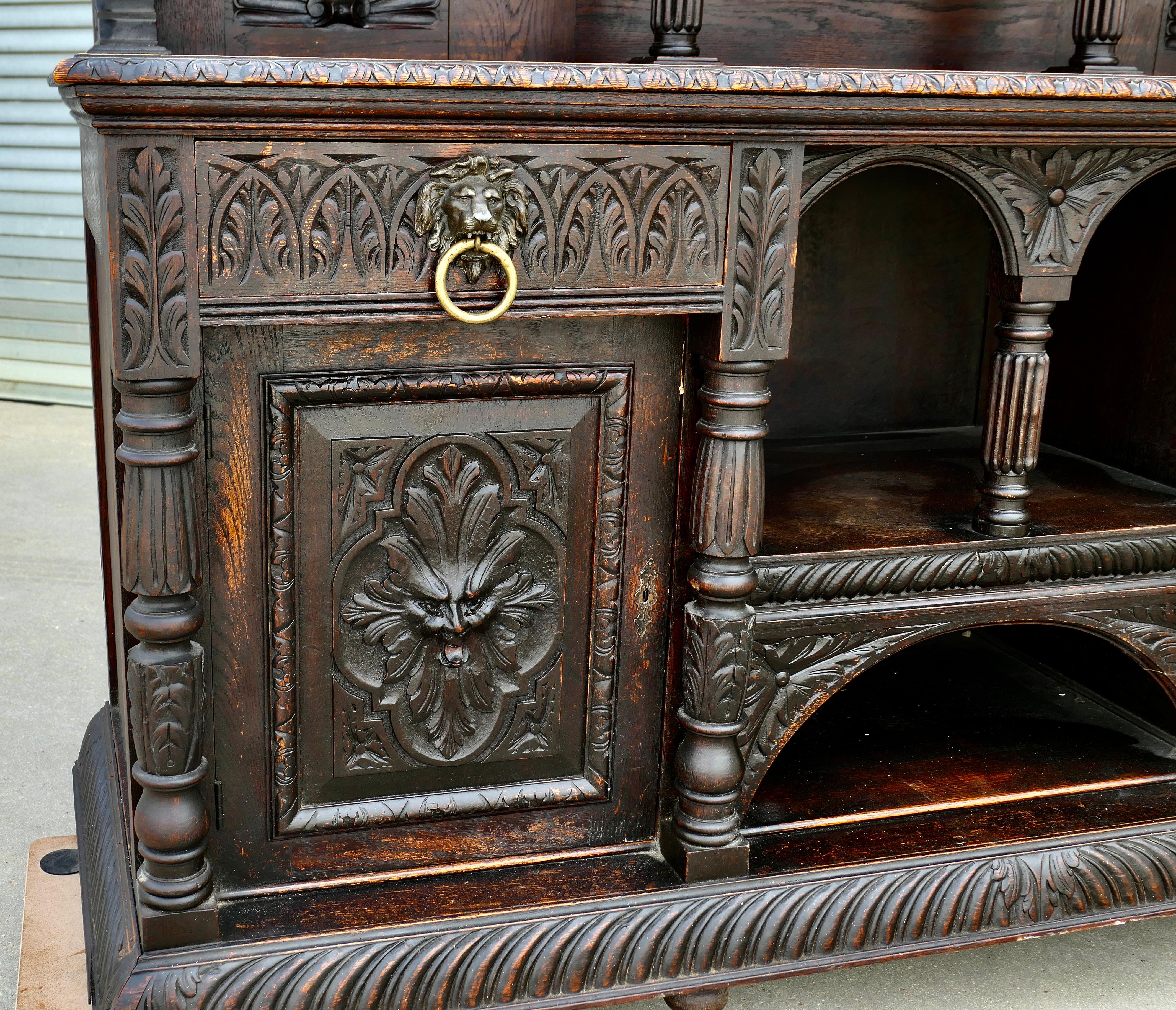 A Very Large Carved Oak Green Man Sideboard  A superbly Gothic piece For Sale 2