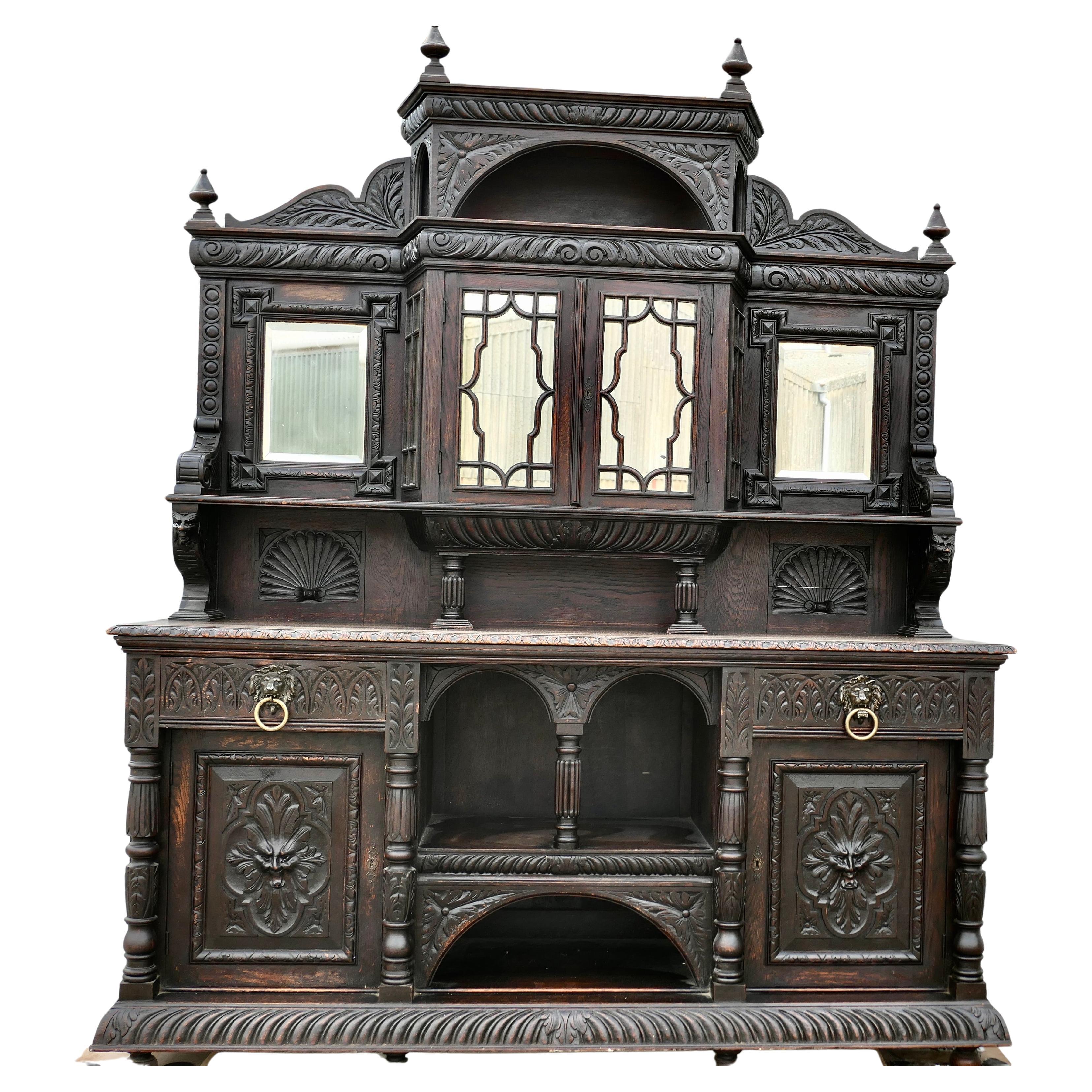 A Very Large Carved Oak Green Man Sideboard  A superbly Gothic piece For Sale