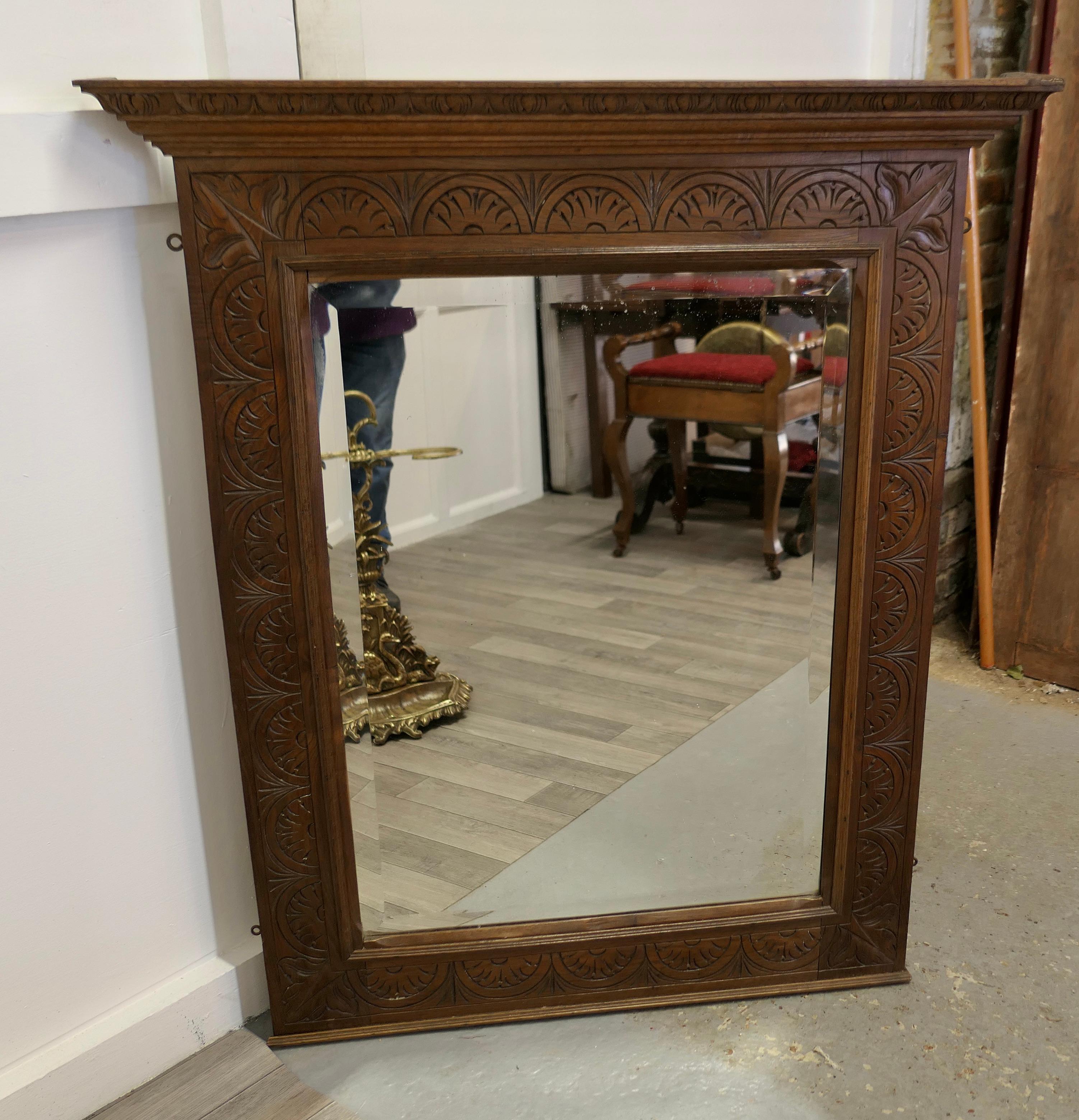 French Provincial A Very Large Carved Oak Overmantel or Wall Mirror    