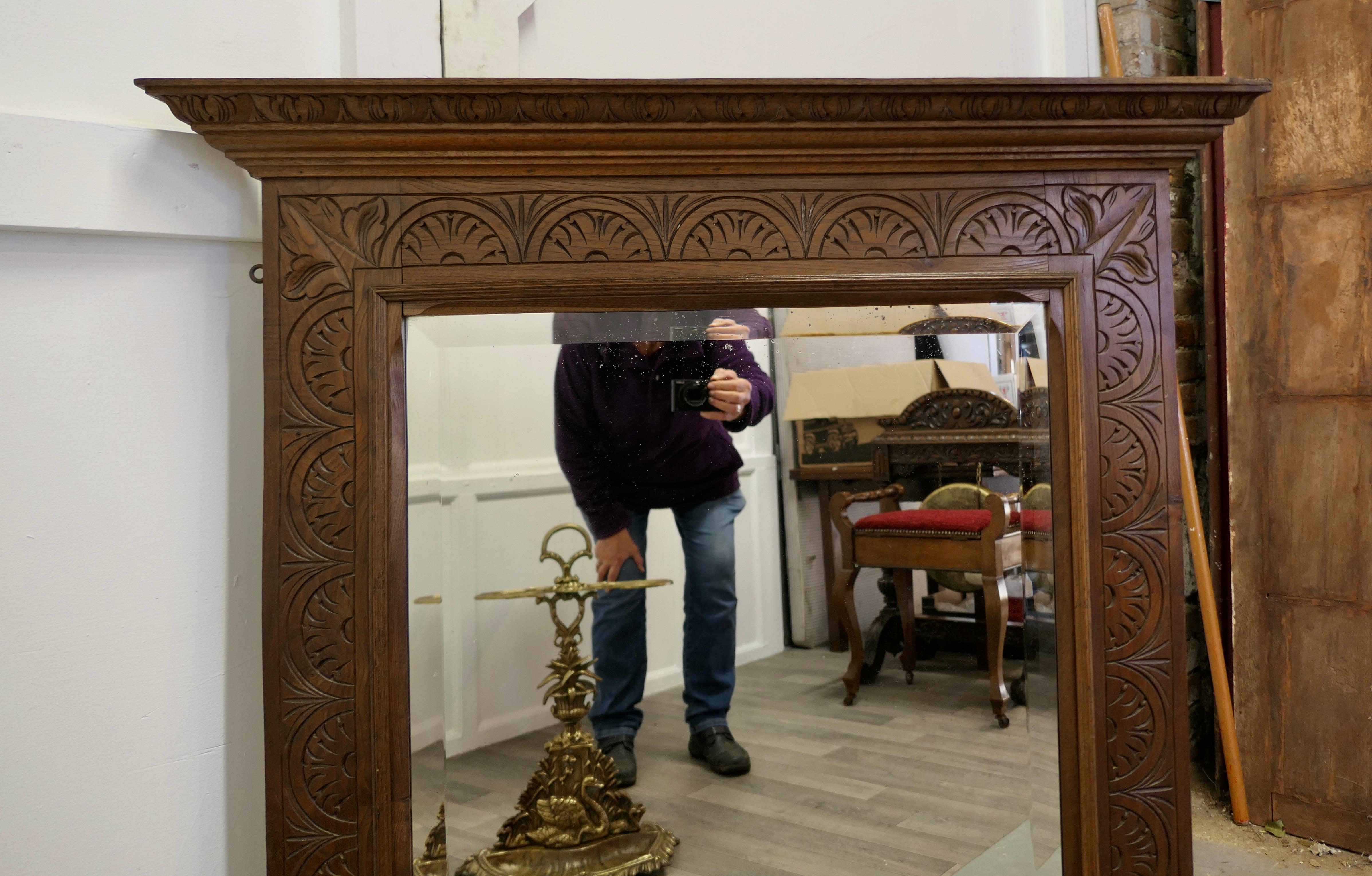 A Very Large Carved Oak Overmantel or Wall Mirror     In Good Condition In Chillerton, Isle of Wight