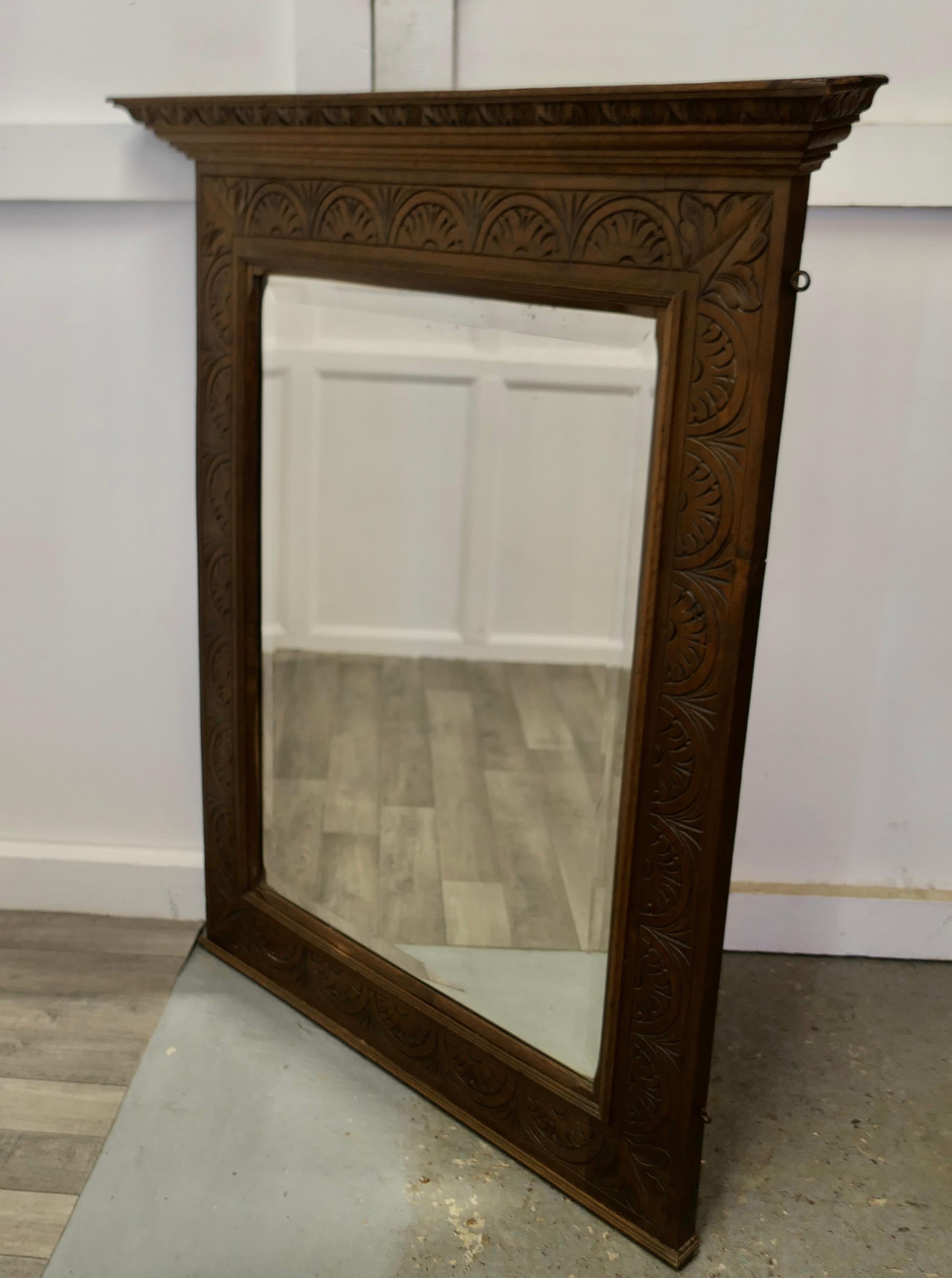 19th Century A Very Large Carved Oak Overmantel or Wall Mirror    