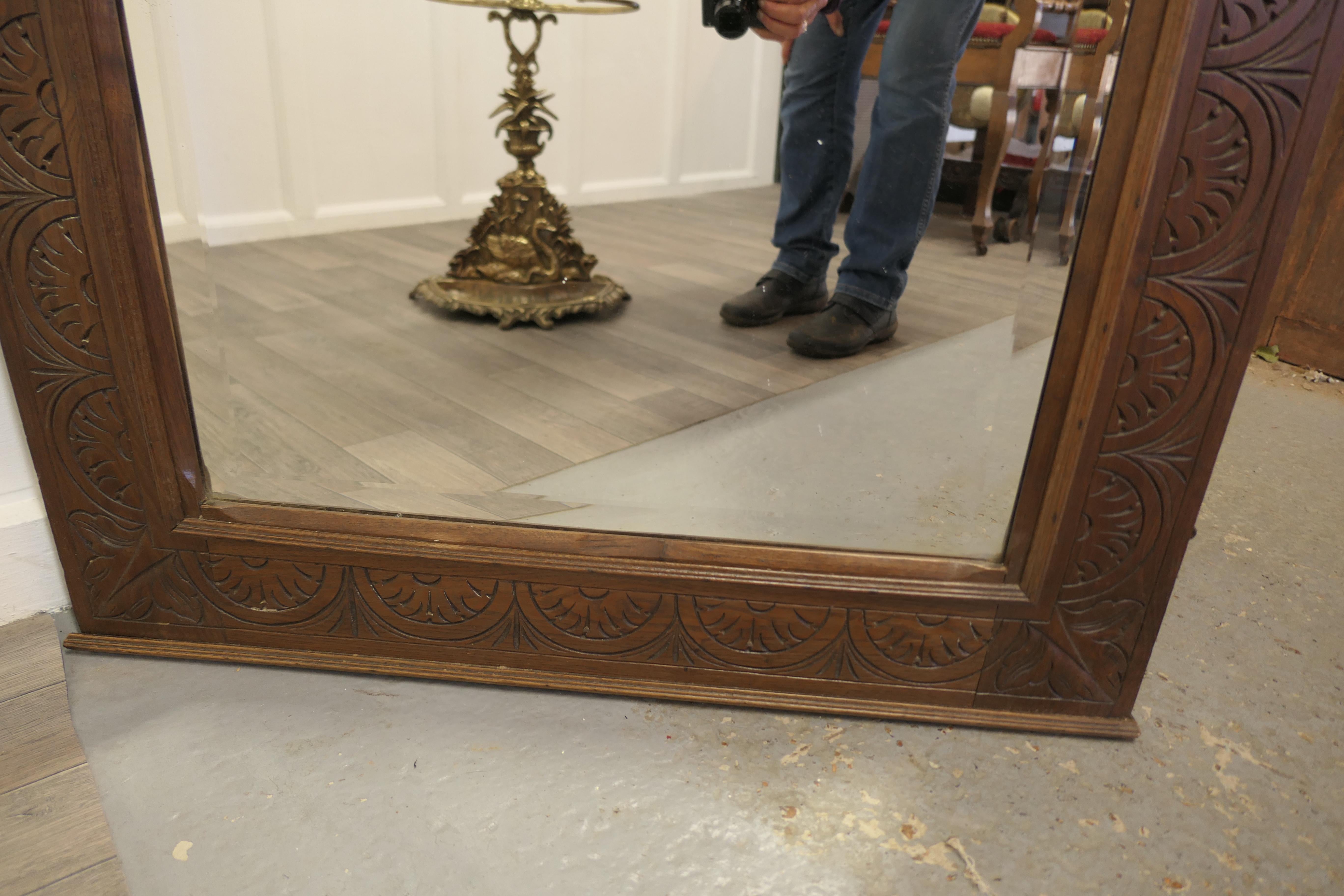 A Very Large Carved Oak Overmantel or Wall Mirror     2