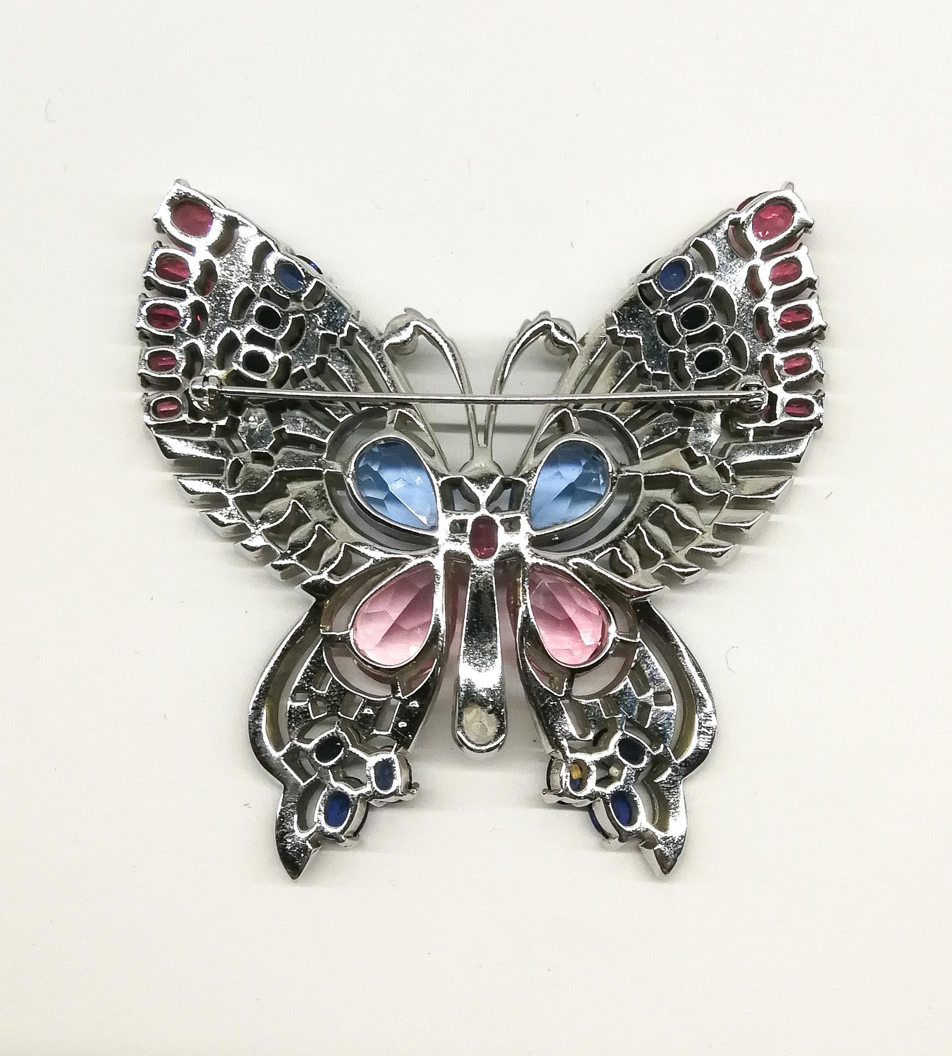 Women's or Men's A very large clear and coloured paste 'butterfly' brooch, Mazer, USA, 1950s