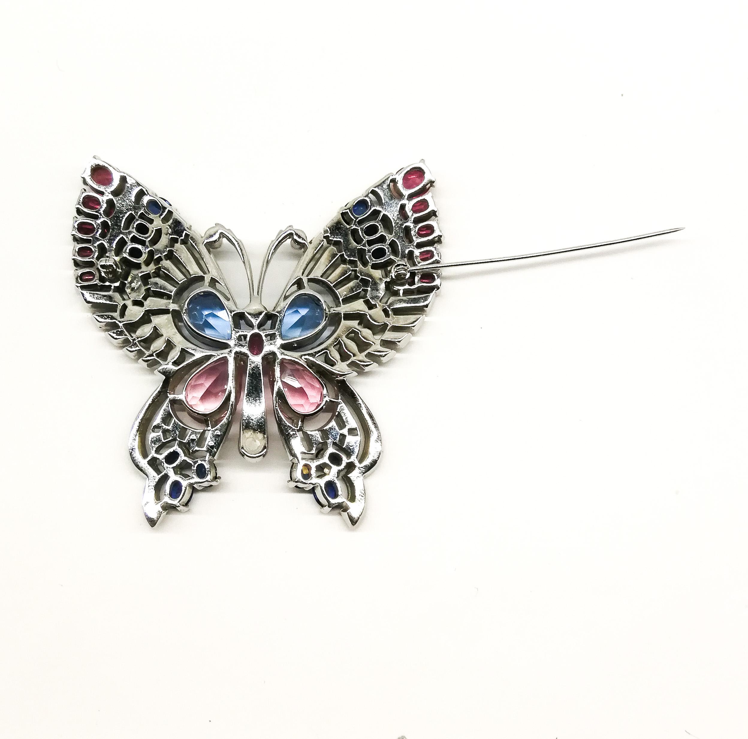 A very large clear and coloured paste 'butterfly' brooch, Mazer, USA, 1950s 1