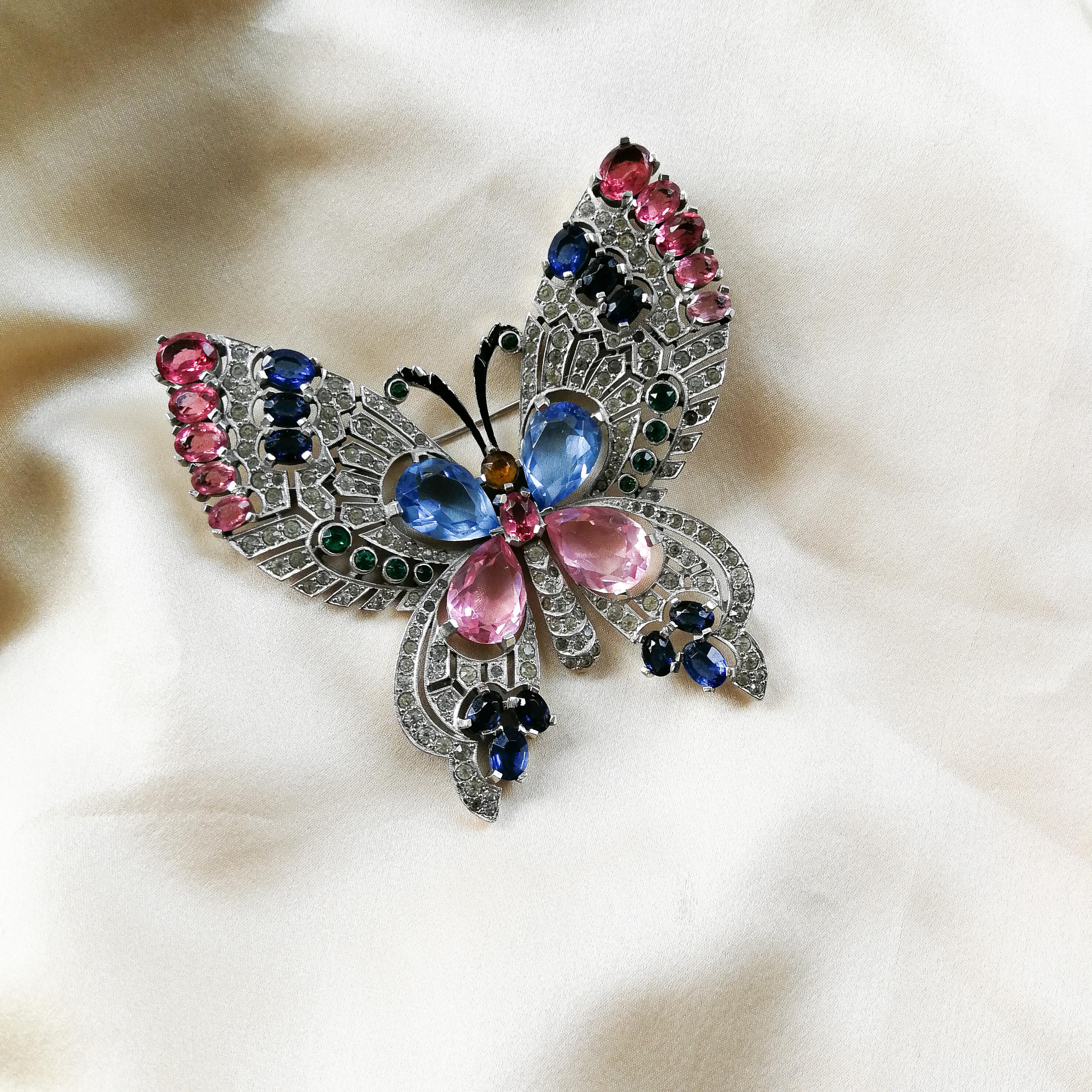 A very large clear and coloured paste 'butterfly' brooch, Mazer, USA, 1950s 3