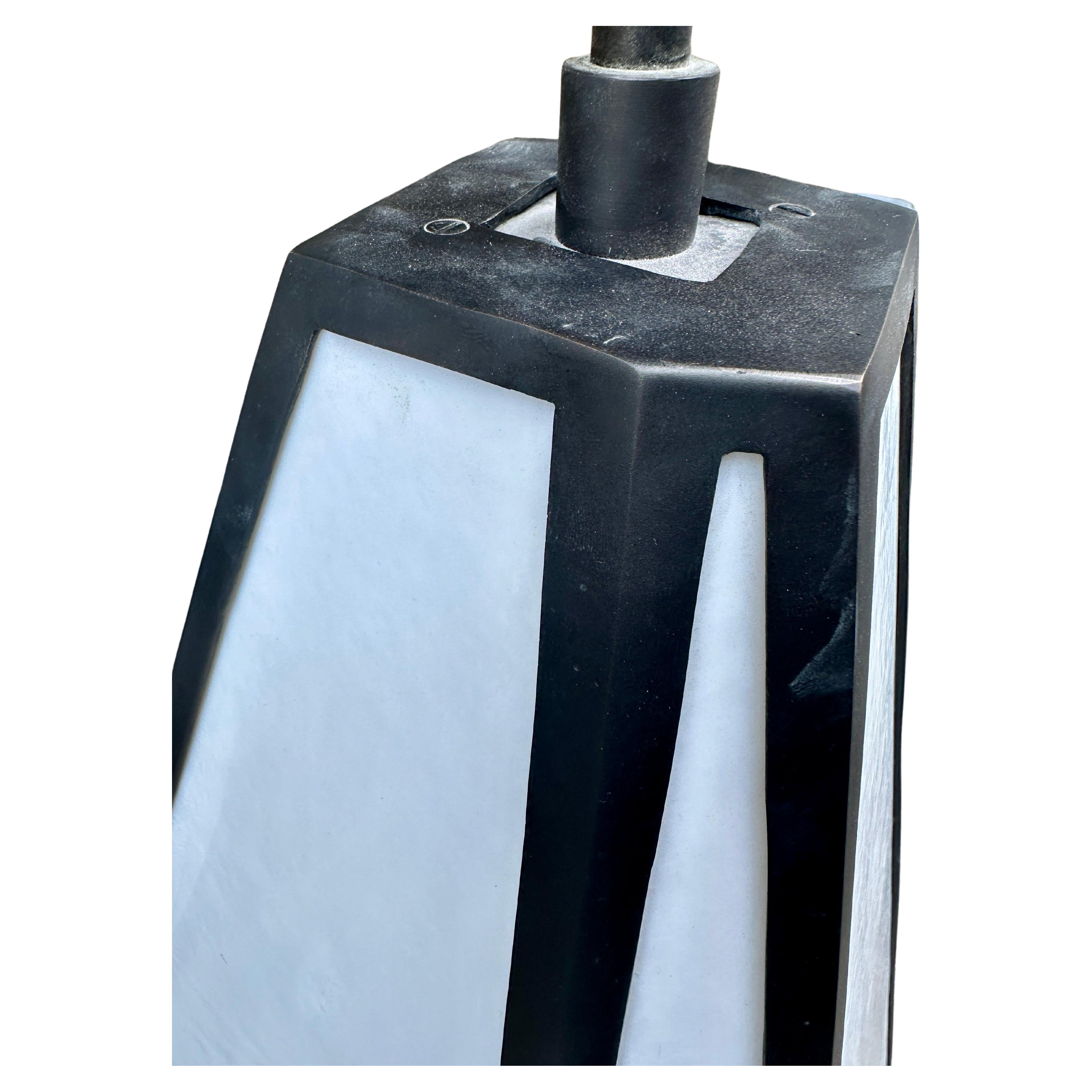 Modern A Very large Contemporary Bronze And Opaline Glass Asymmetrical Lantern For Sale