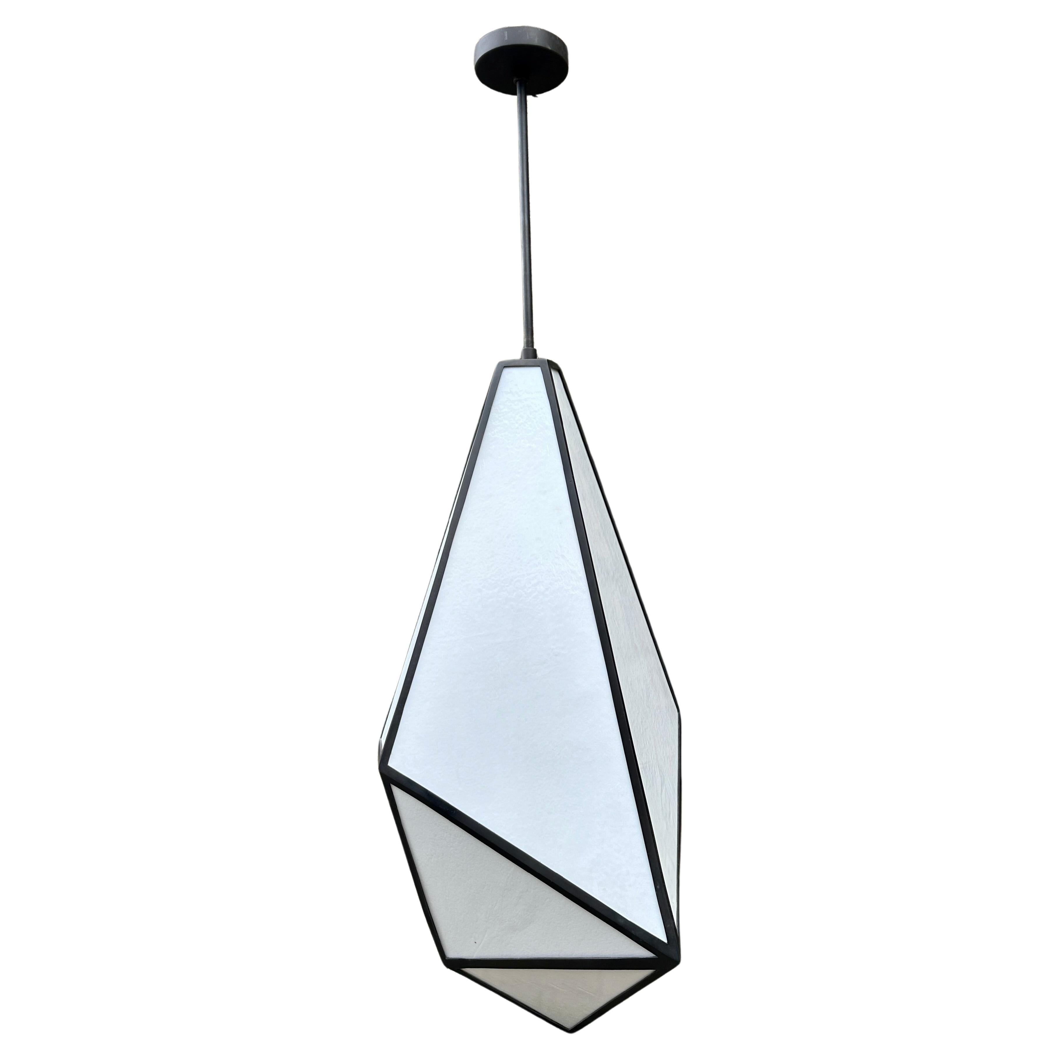 A Very large Contemporary Bronze And Opaline Glass Asymmetrical Lantern In Good Condition For Sale In London, GB