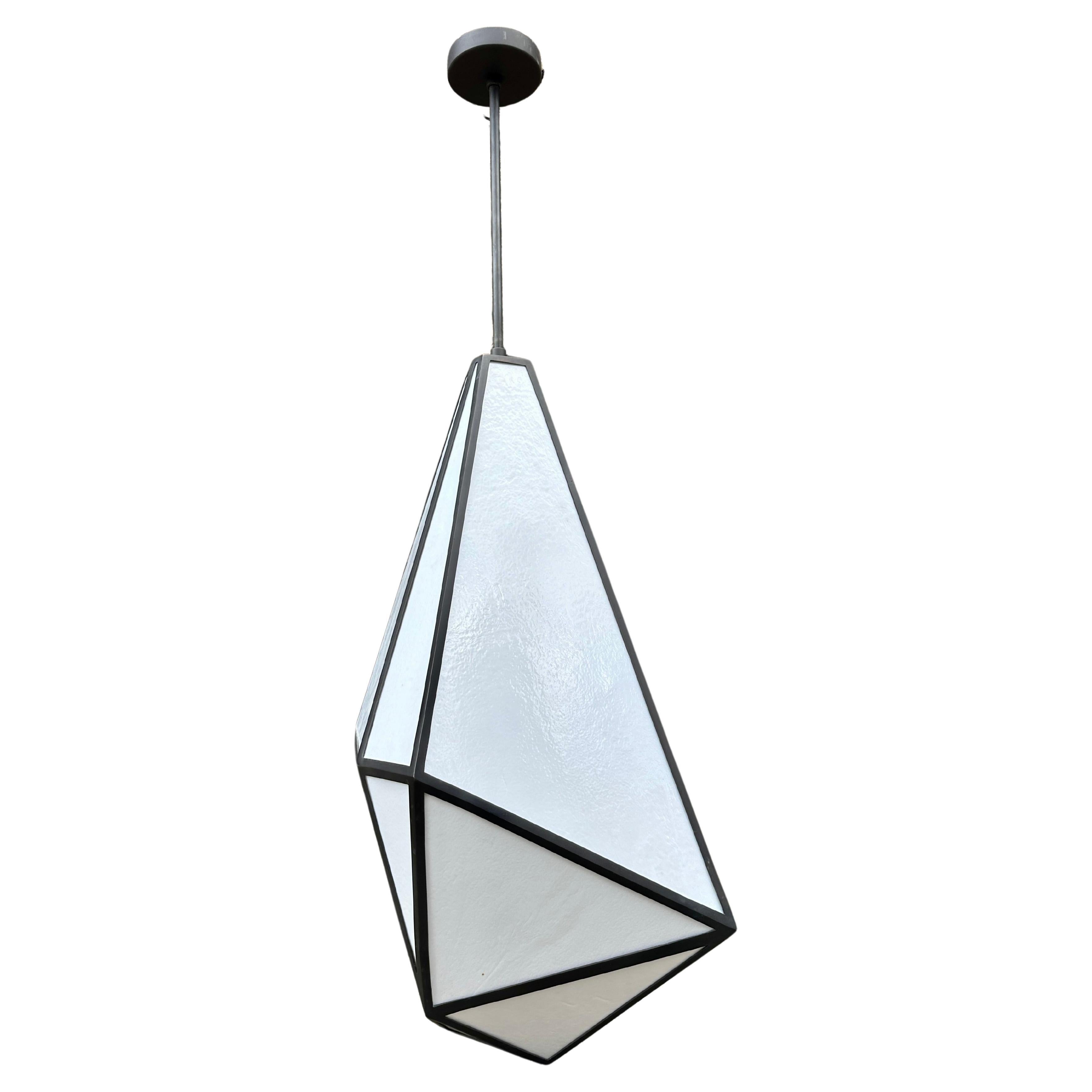 A Very large Contemporary Bronze And Opaline Glass Asymmetrical Lantern For Sale 1