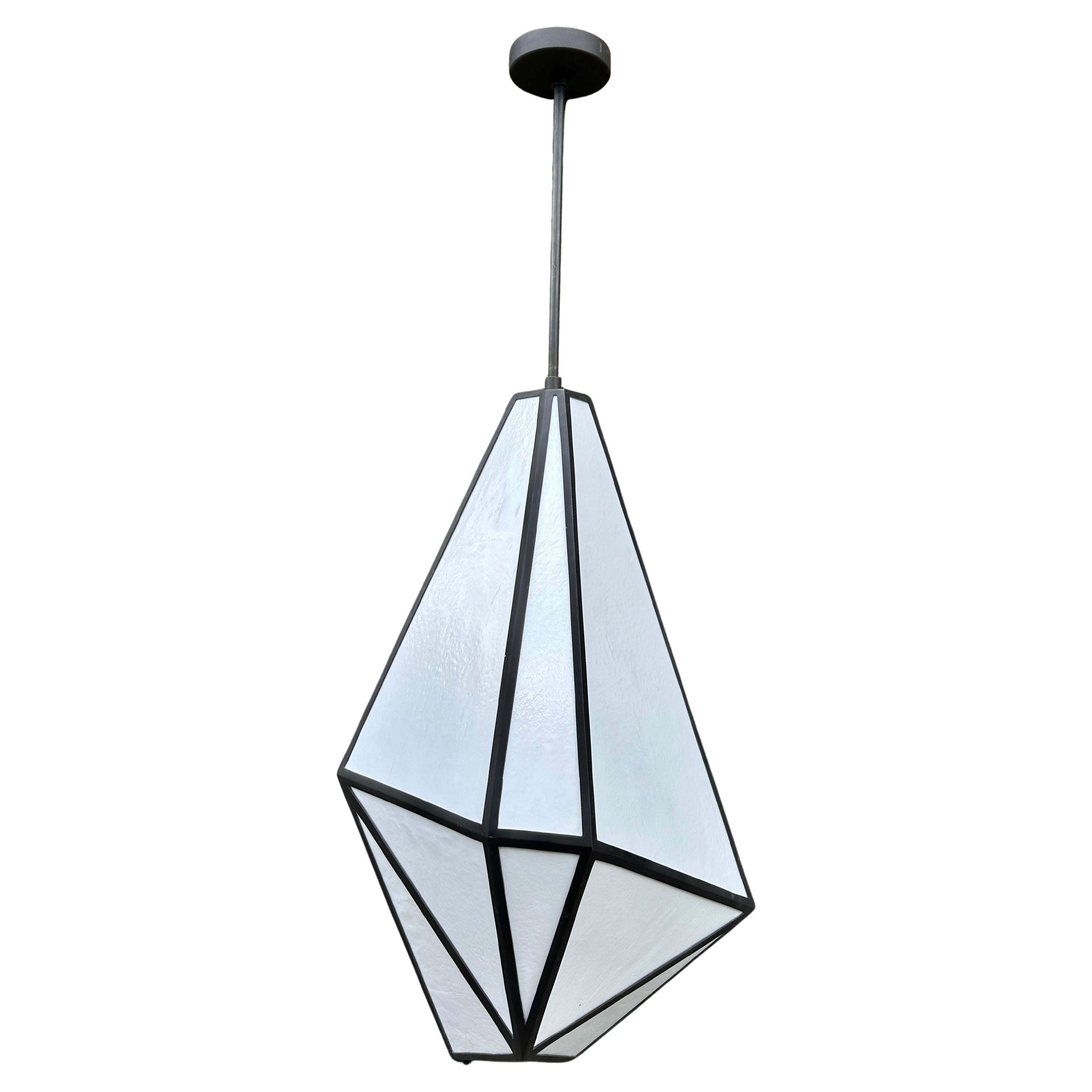 A Very large Contemporary Bronze And Opaline Glass Asymmetrical Lantern For Sale 2
