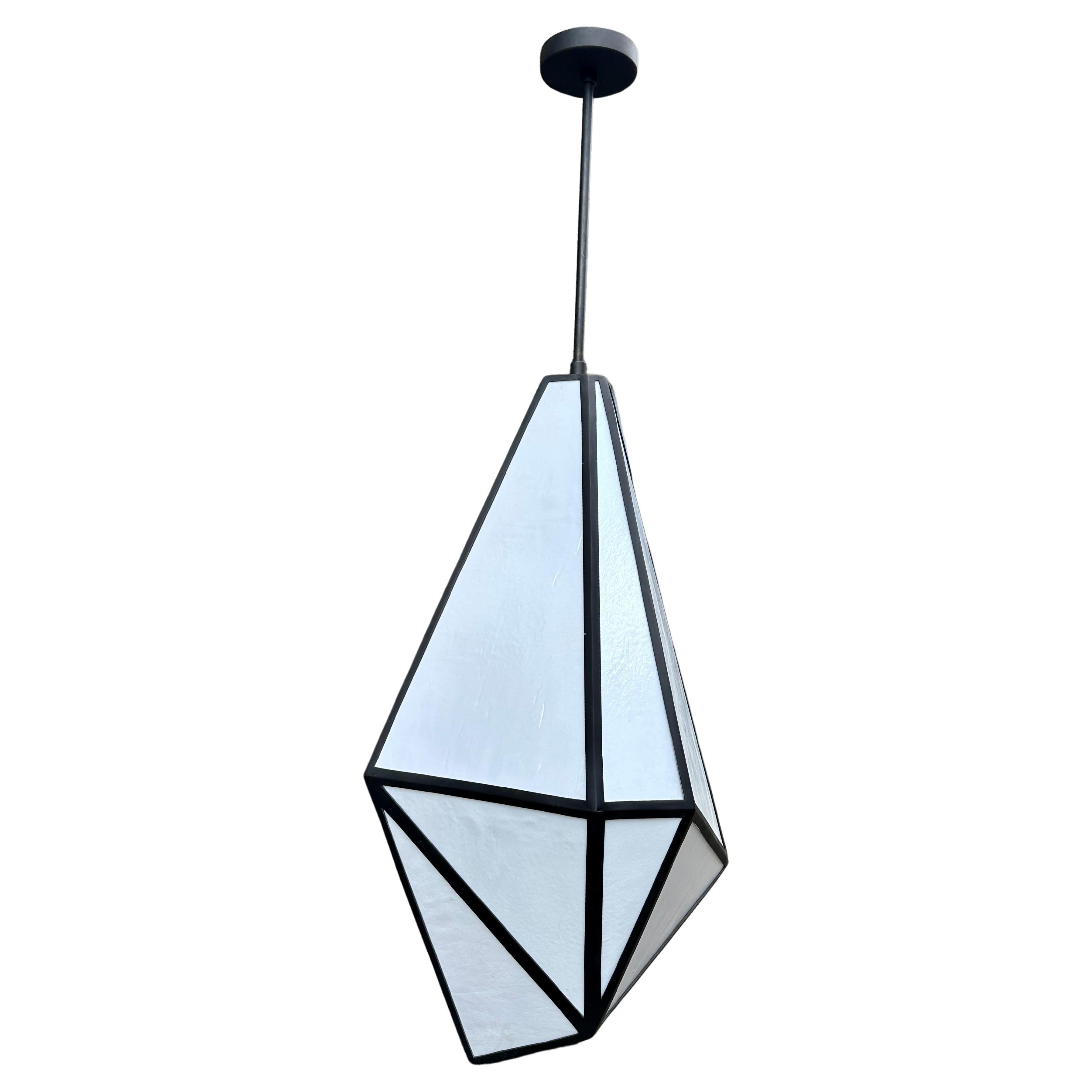 A Very large Contemporary Bronze And Opaline Glass Asymmetrical Lantern
