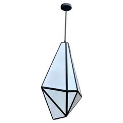 A Very large Contemporary Bronze And Opaline Glass Asymmetrical Lantern