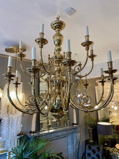 Large Flemish Style Brass Chandelier