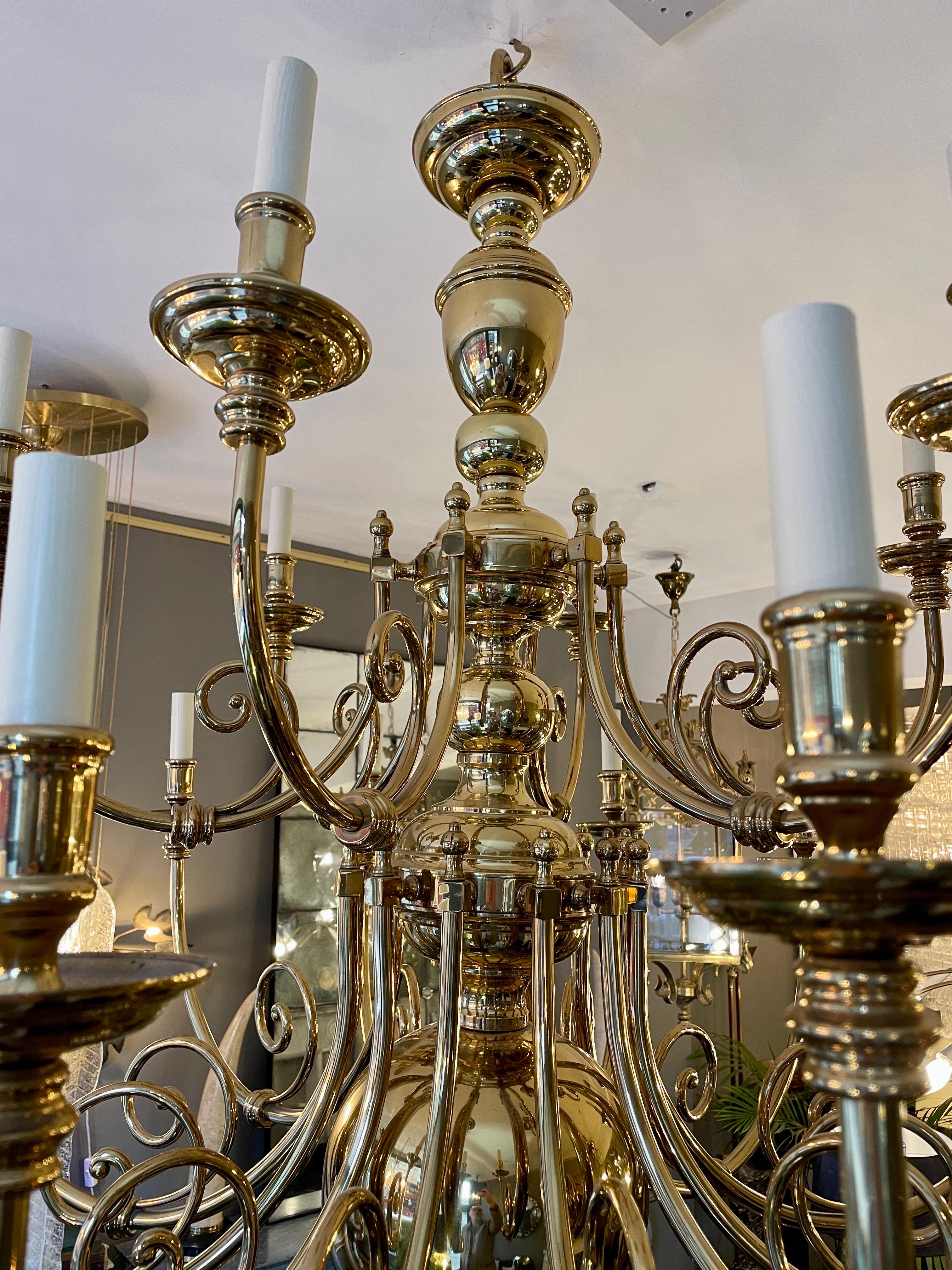 English Large Flemish Style Brass Chandelier For Sale
