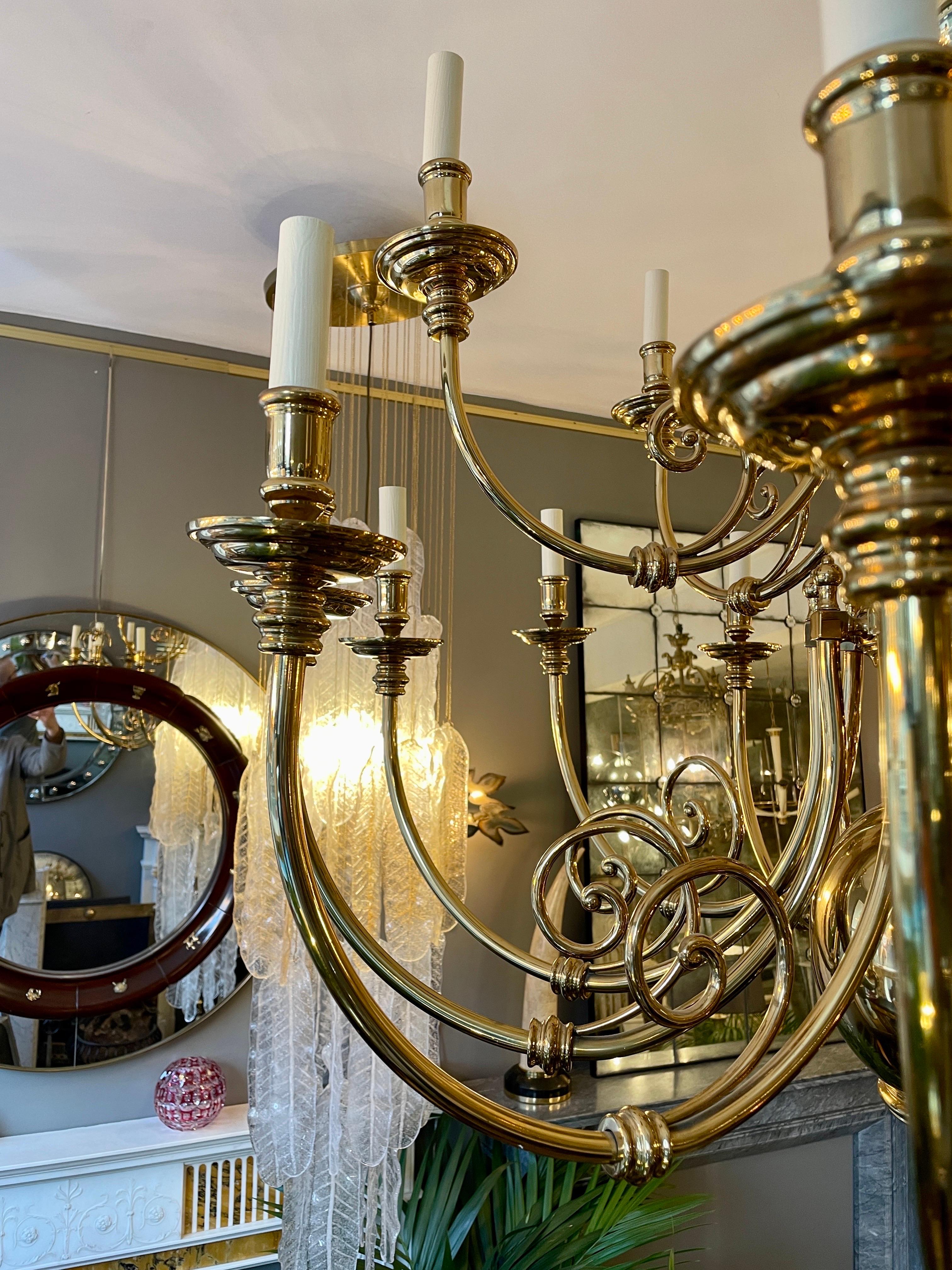 Large Flemish Style Brass Chandelier In Good Condition For Sale In London, GB