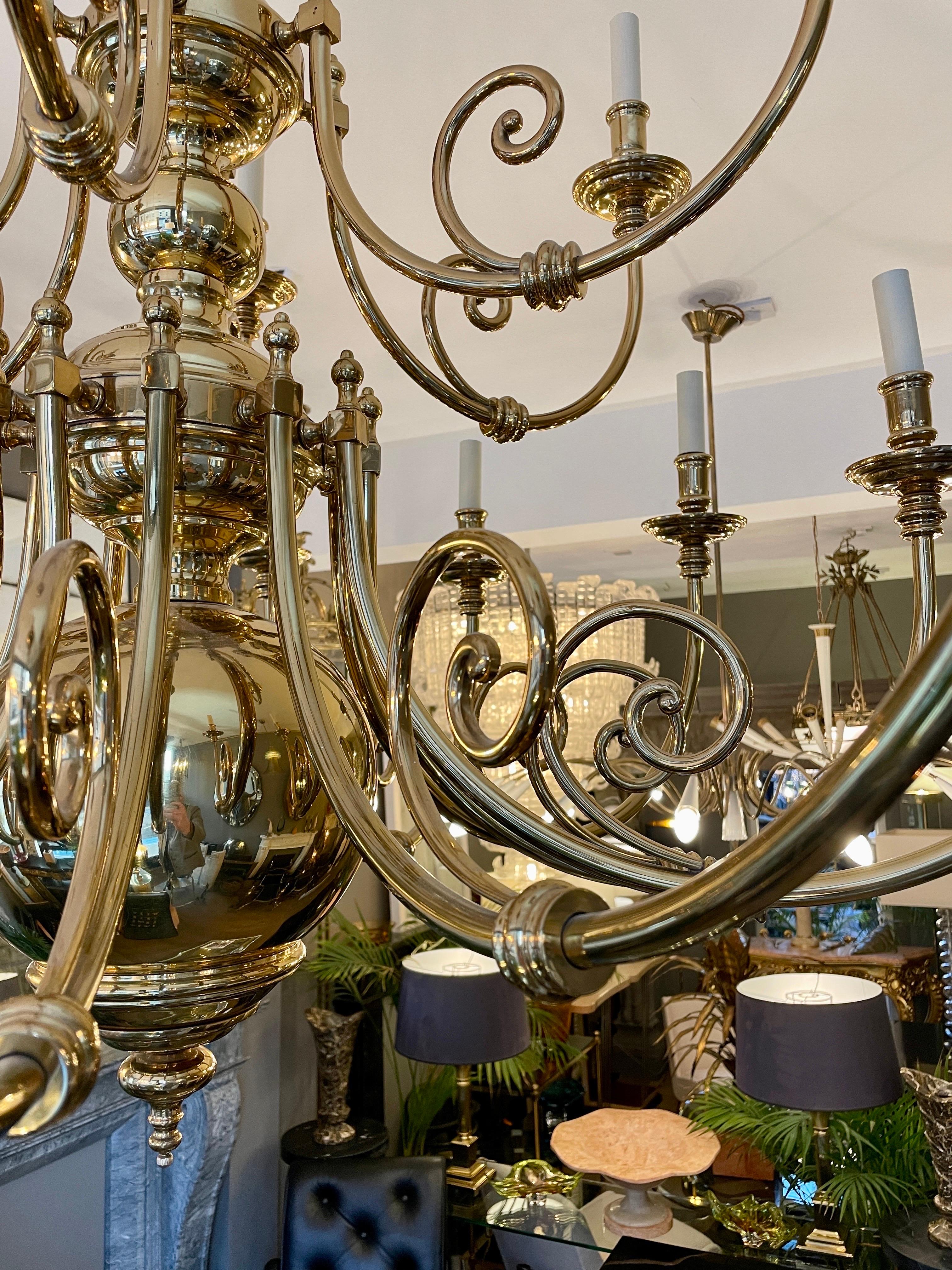 Large Flemish Style Brass Chandelier For Sale 1