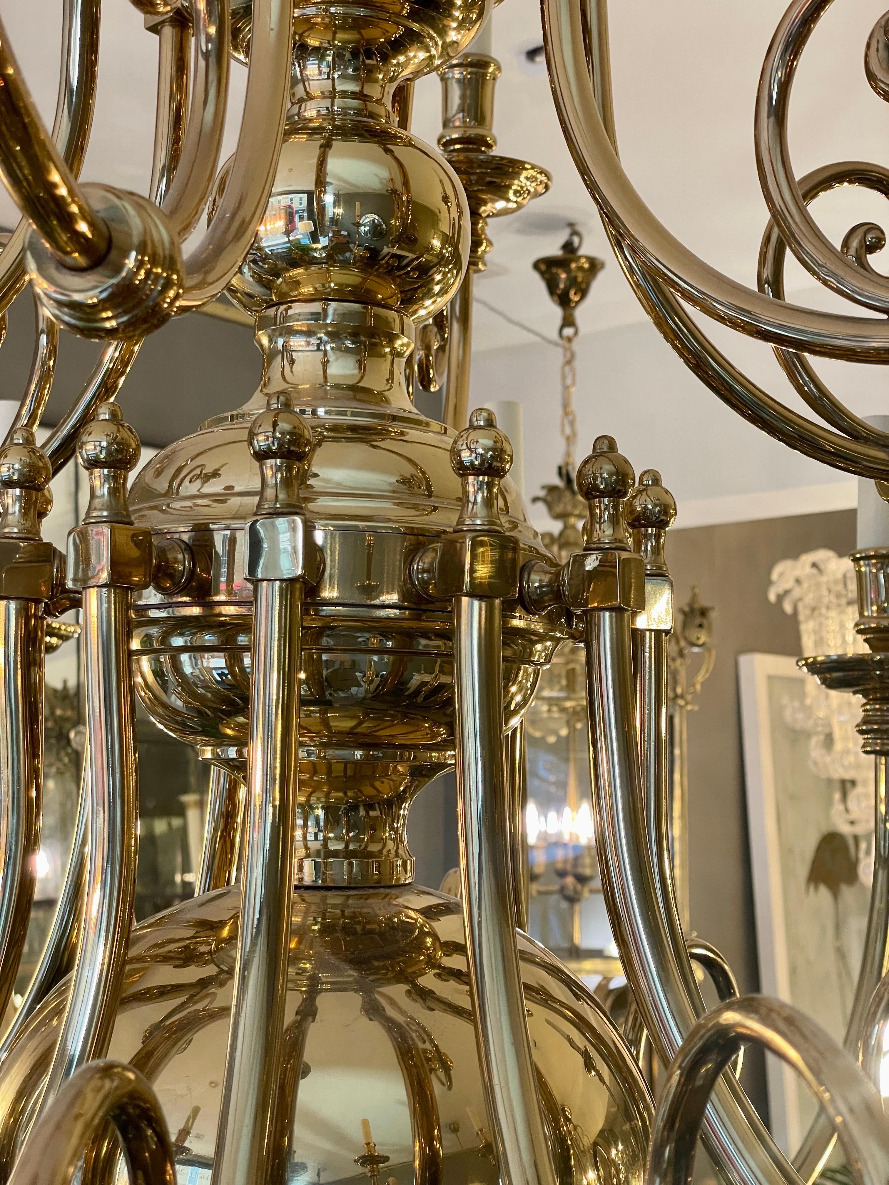 Large Flemish Style Brass Chandelier For Sale 2