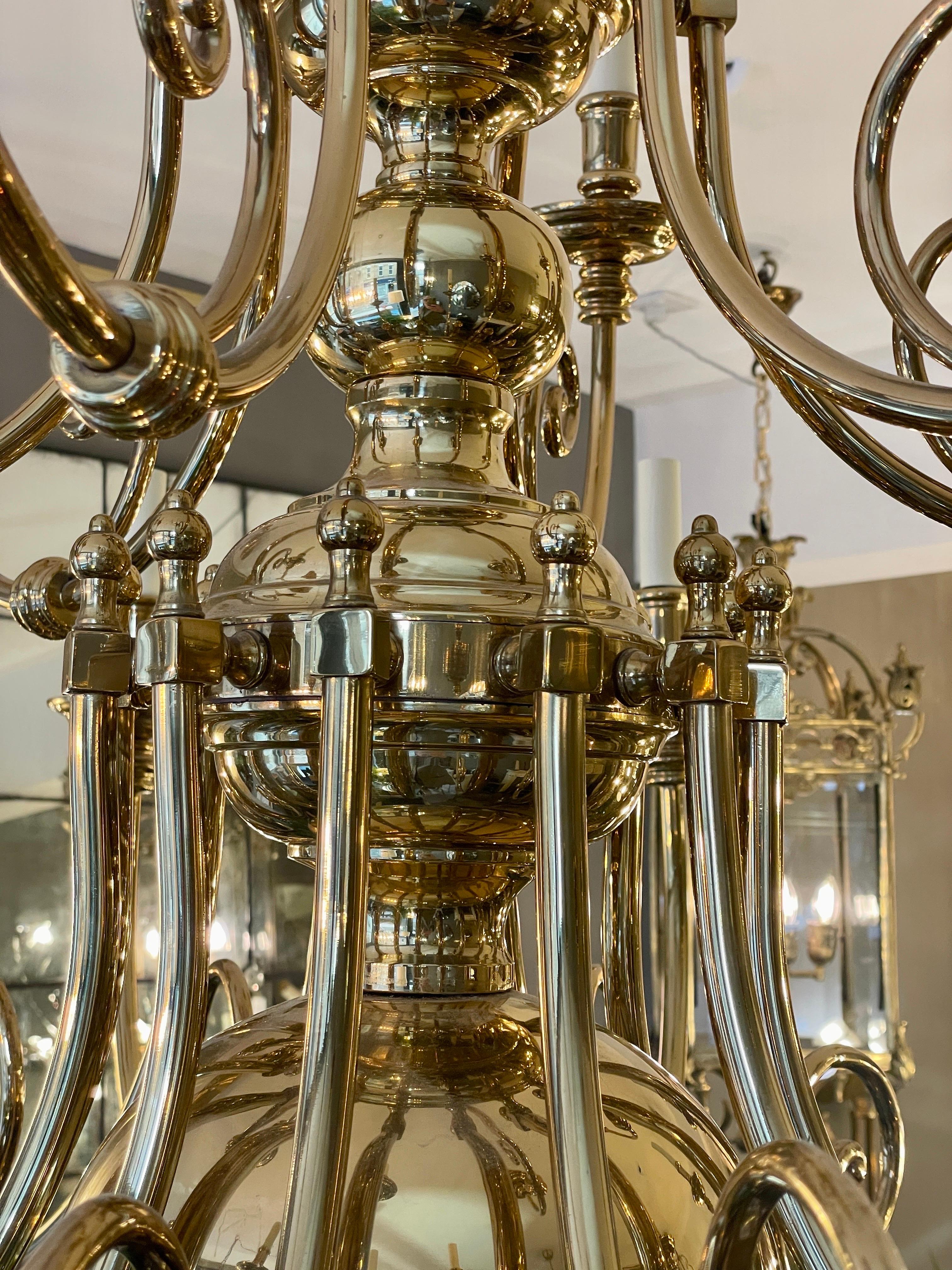Large Flemish Style Brass Chandelier For Sale 3