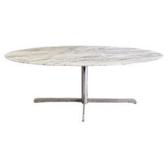 Très grande table de salle à manger ovale en marbre Arabescato pour Roche, datant des années 1960, de Florence Knoll