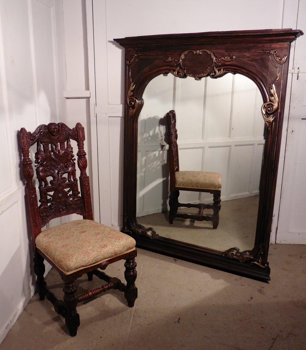 19th Century Very Large French Carved Oak Wall Mirror This is a Very Large Oak Mirror For Sale