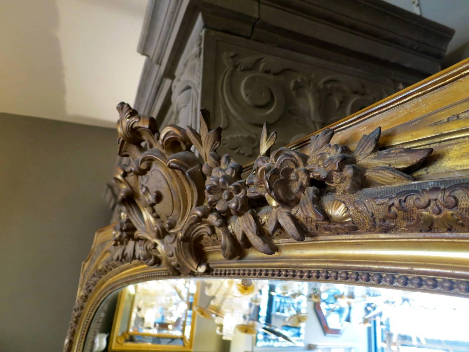 Very Large French Gold Gilt Overmantel Mirror In Good Condition In London, GB