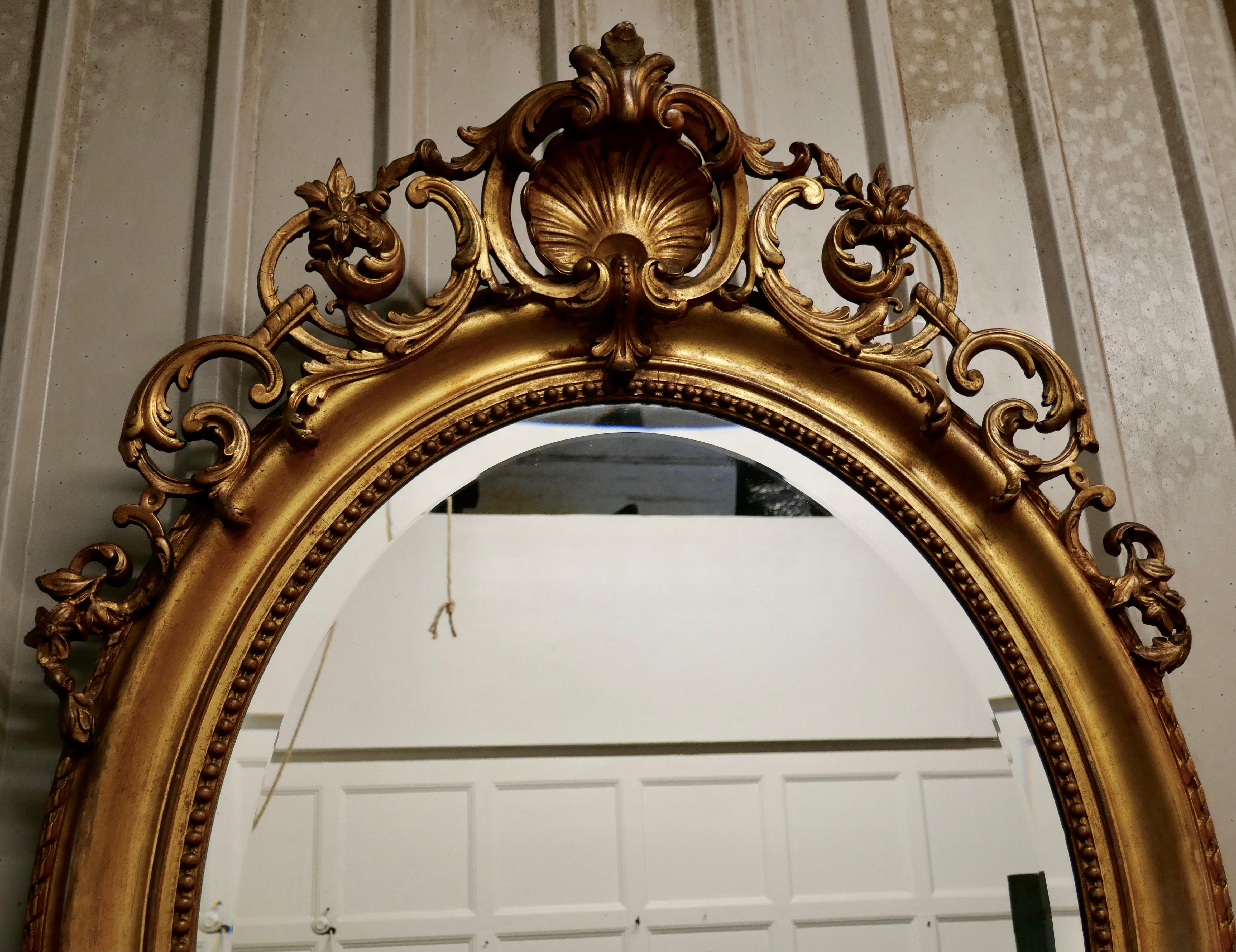 A Very Large French Rococo Oval Gilt Wall Mirror    For Sale 1