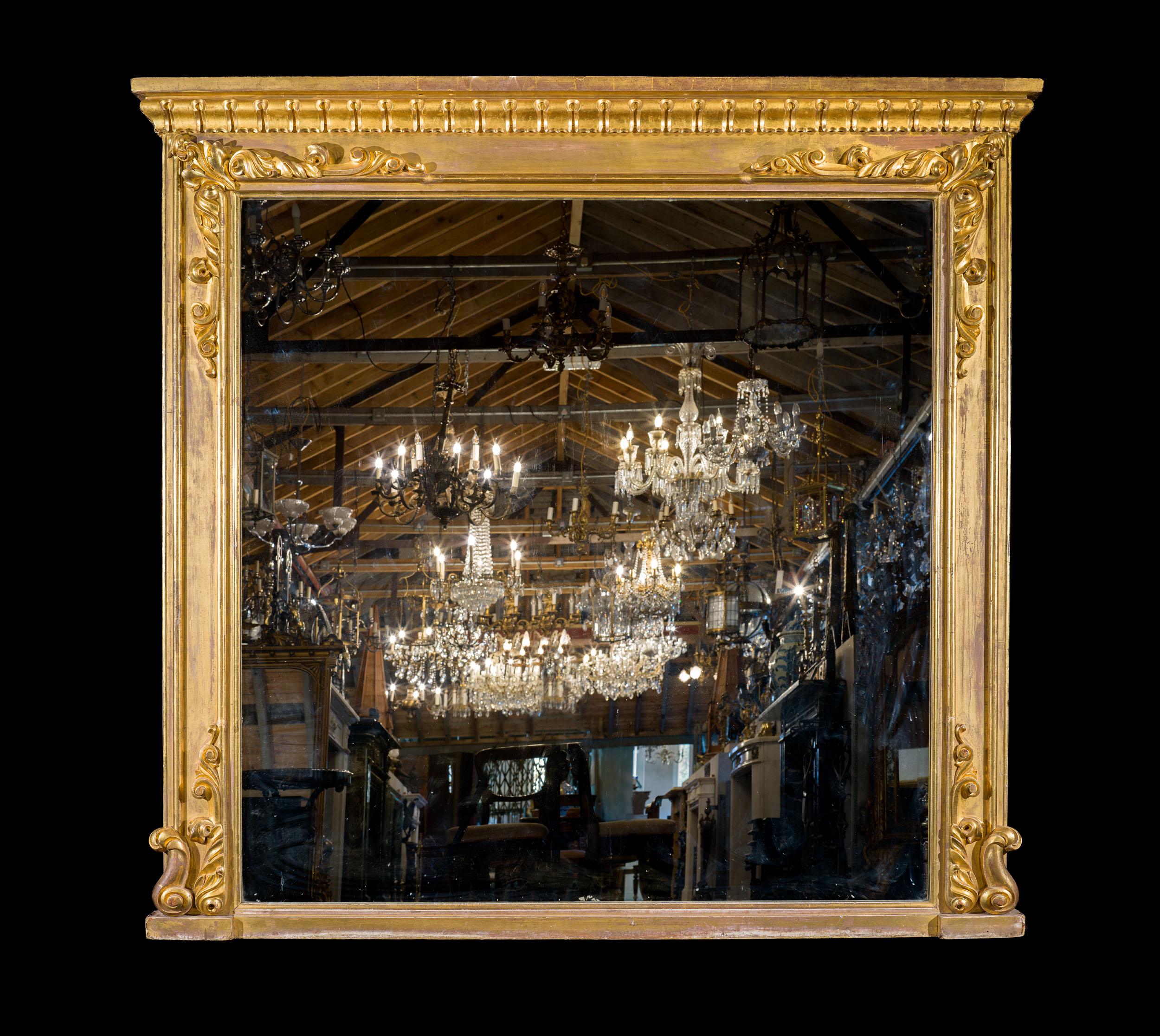 A Very Large George IV Gilded Overmantel Mirror In Good Condition For Sale In London, GB