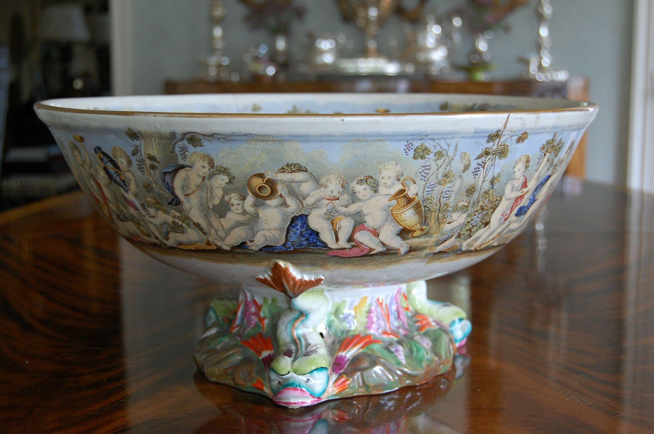 Late Victorian Very Large Gildea & Walker Staffordshire Pottery Punch Bowl, circa 1885 For Sale