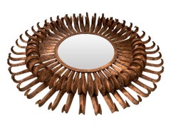Very Large, Gilt Metal Eyelash Sunburst Mirror with Bevelled Circular Mirror