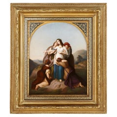 Antique Very Large Giltwood Framed K.P.M. Porcelain Plaque of Jephthah's Daughter