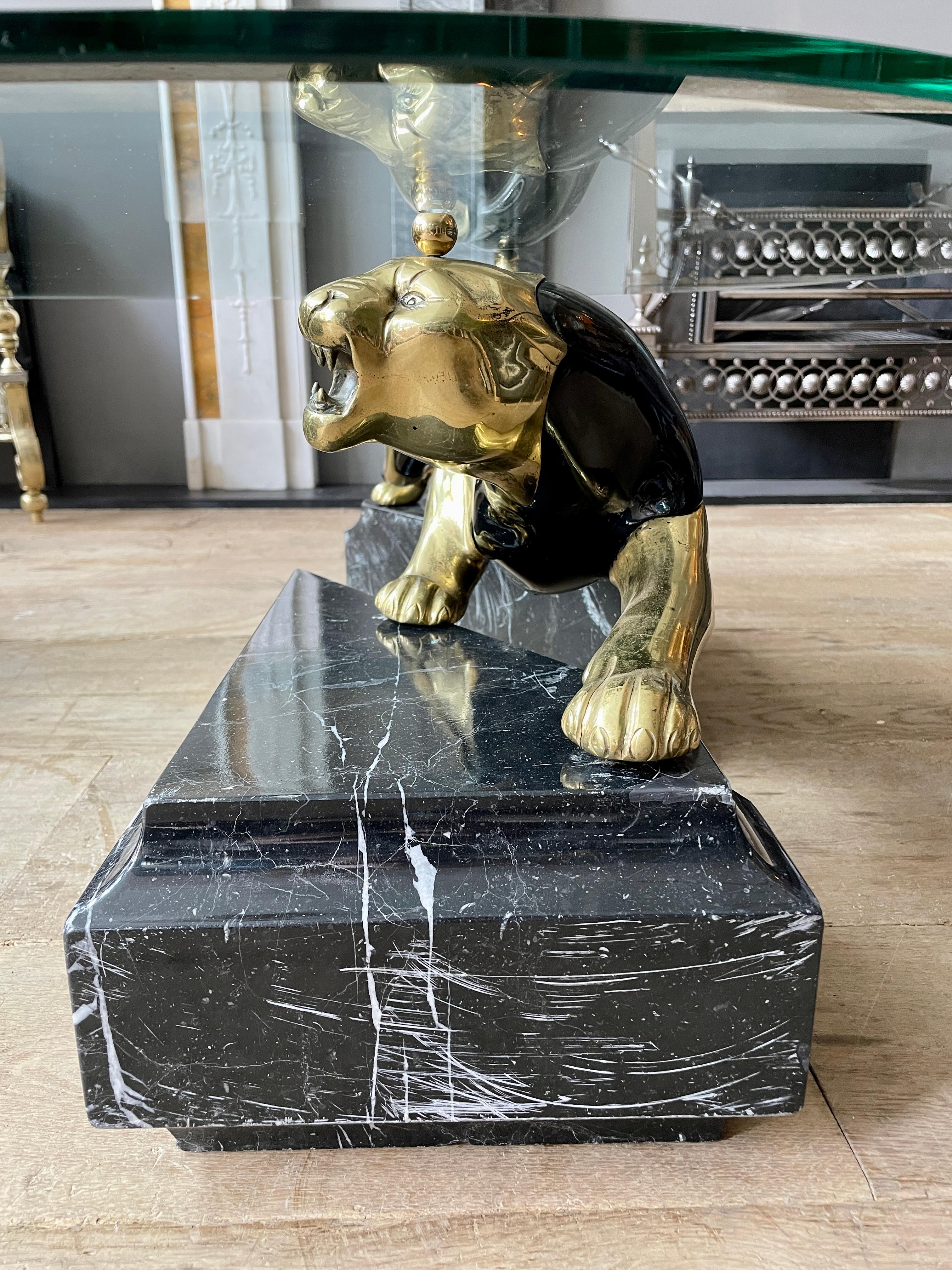 Very Large Italian Brass and Marble Panther Coffee Table 4