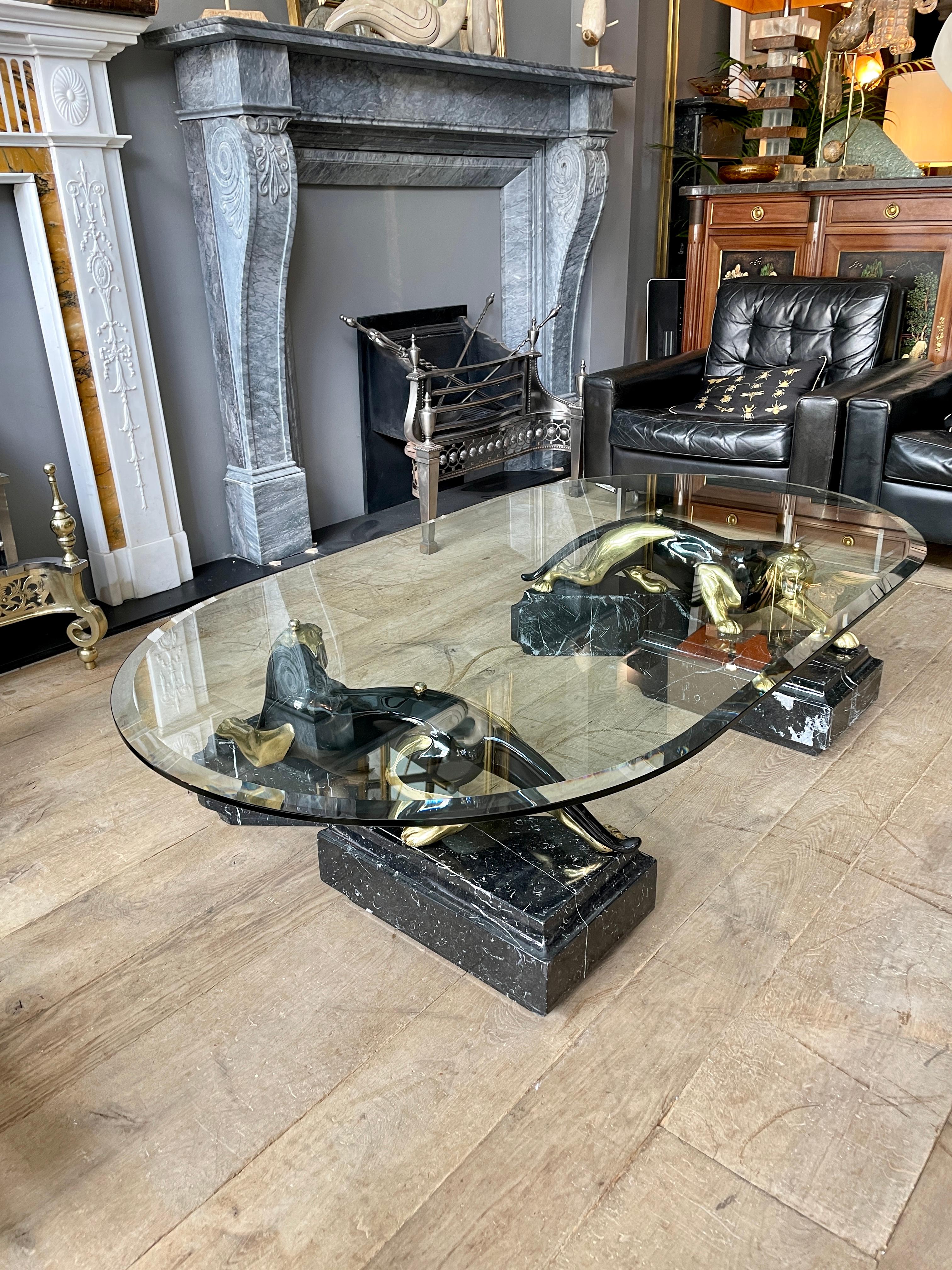 Very Large Italian Brass and Marble Panther Coffee Table 6