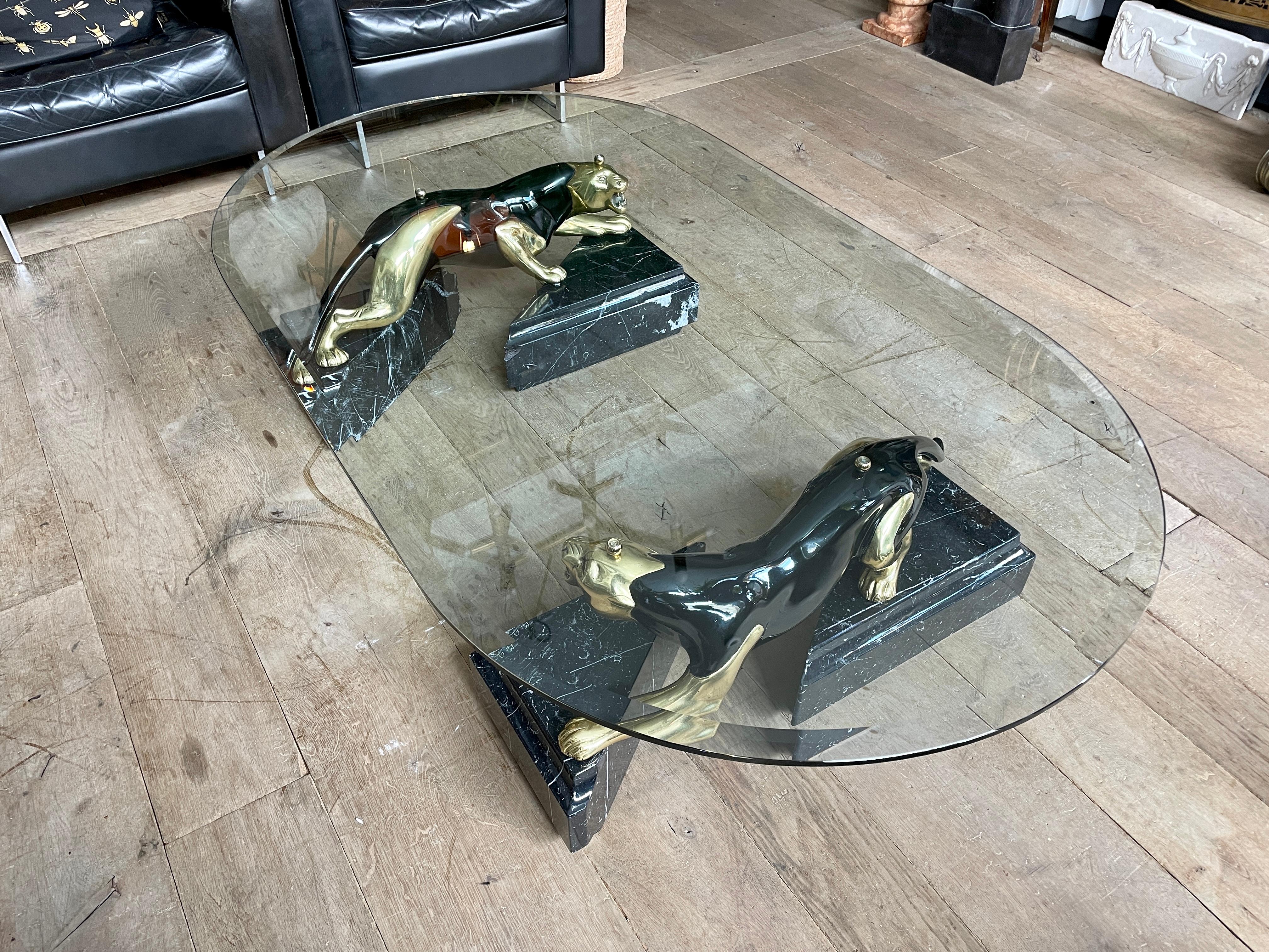 Very Large Italian Brass and Marble Panther Coffee Table 7