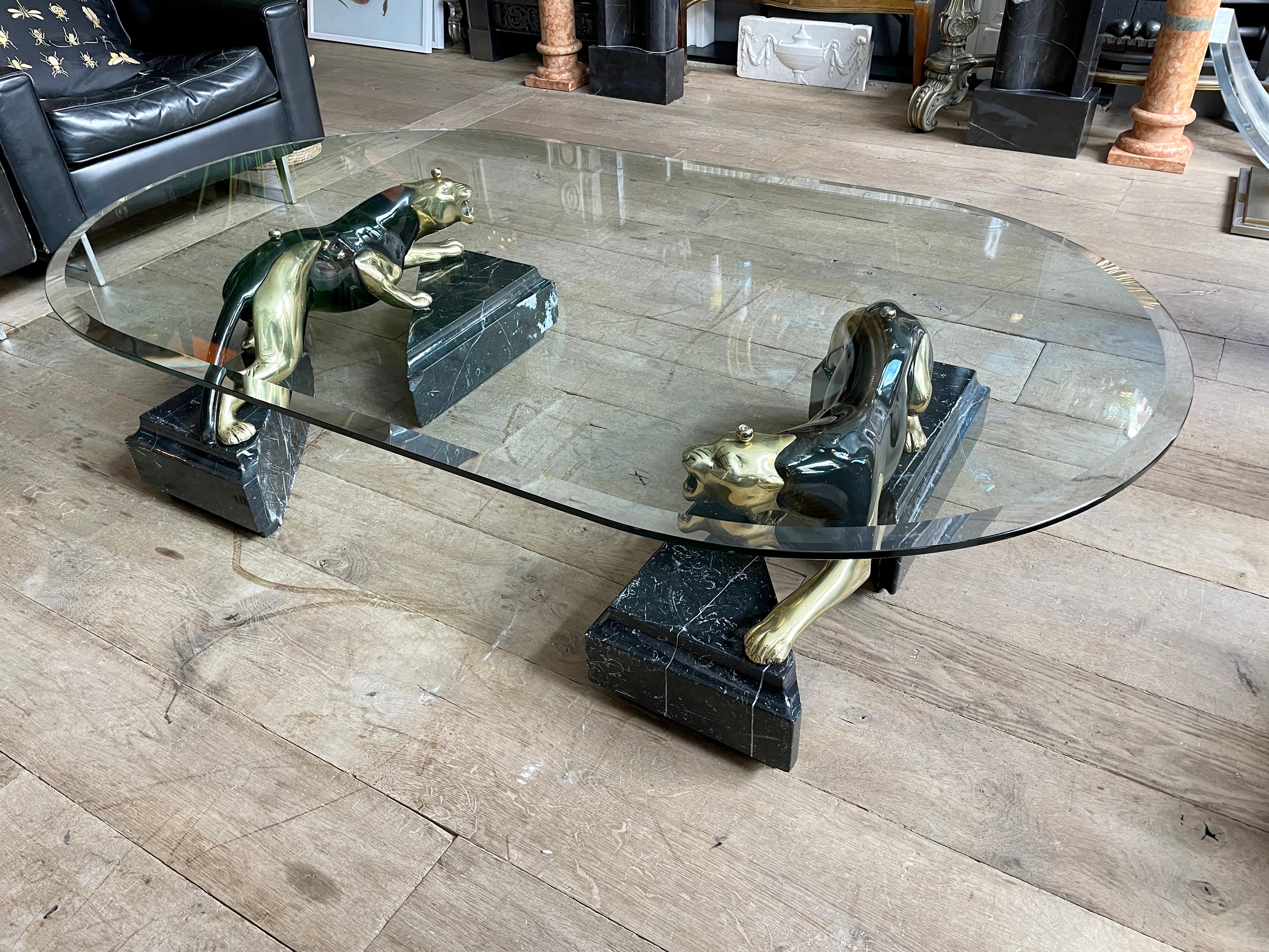 Very Large Italian Brass and Marble Panther Coffee Table 8