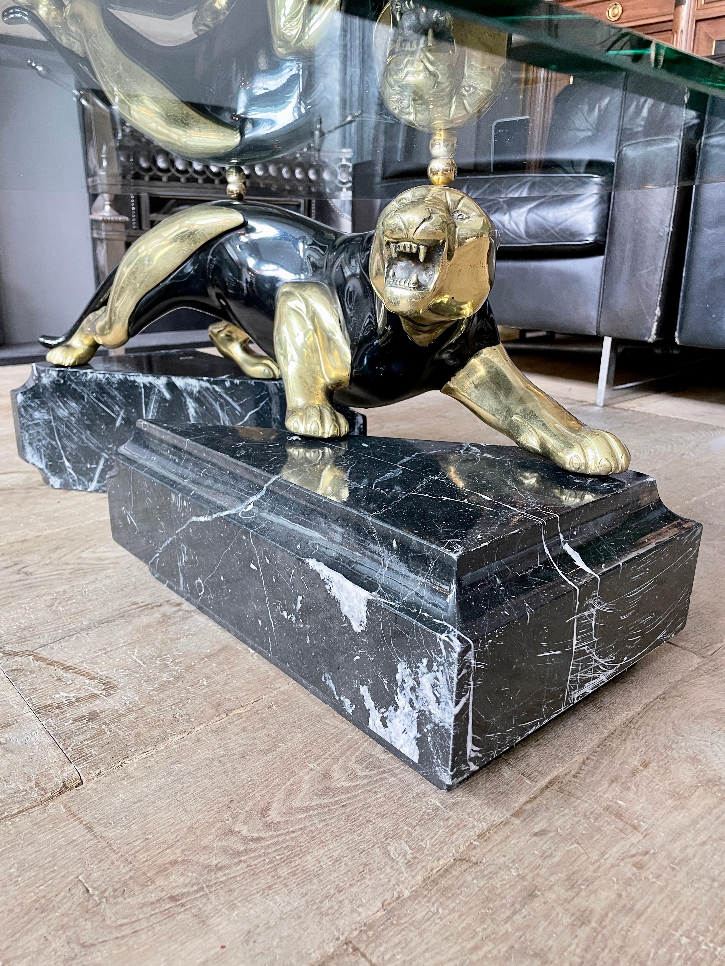 Very Large Italian Brass and Marble Panther Coffee Table 1