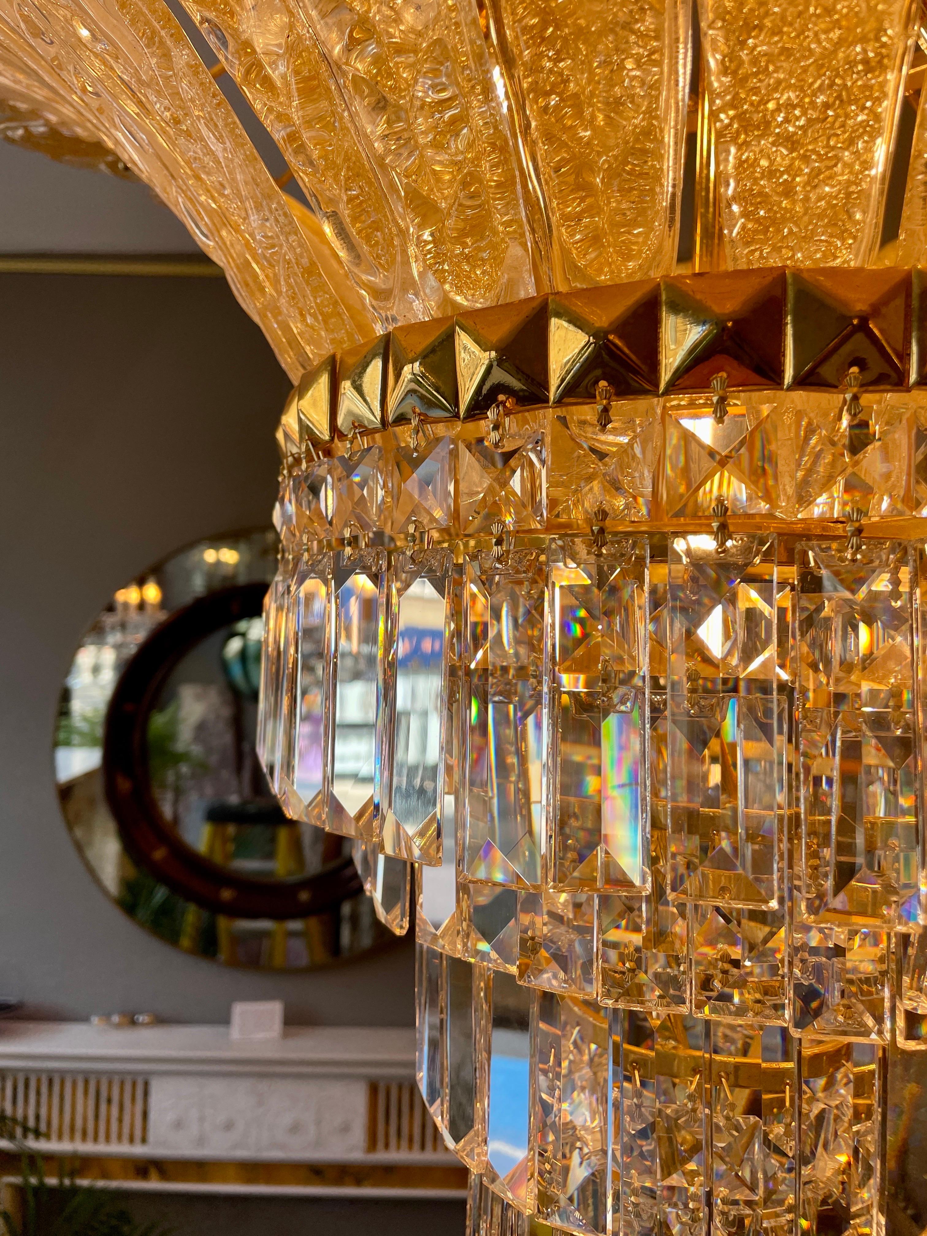 Very Large Italian Murano Gold Palm Chandelier 3