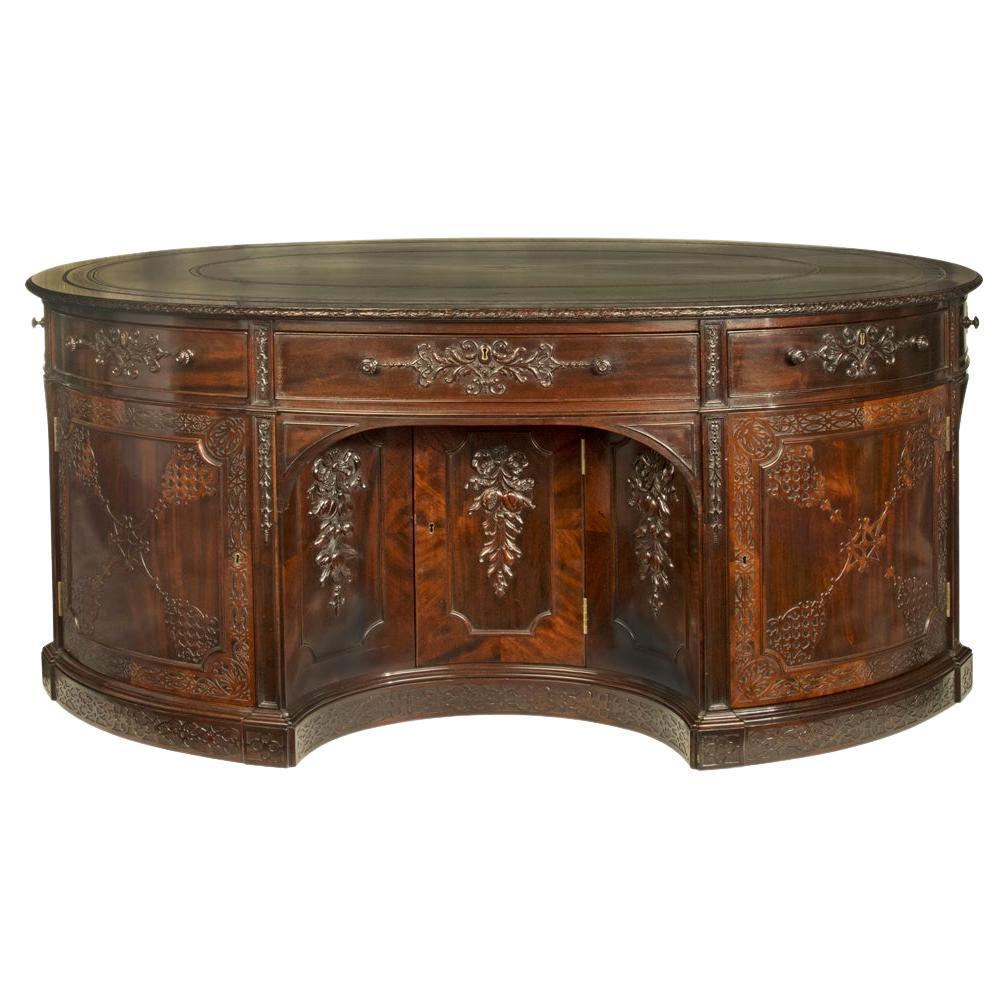 Very Large Mahogany Centrepiece Partners’ Desk in the Chippendale Style For Sale