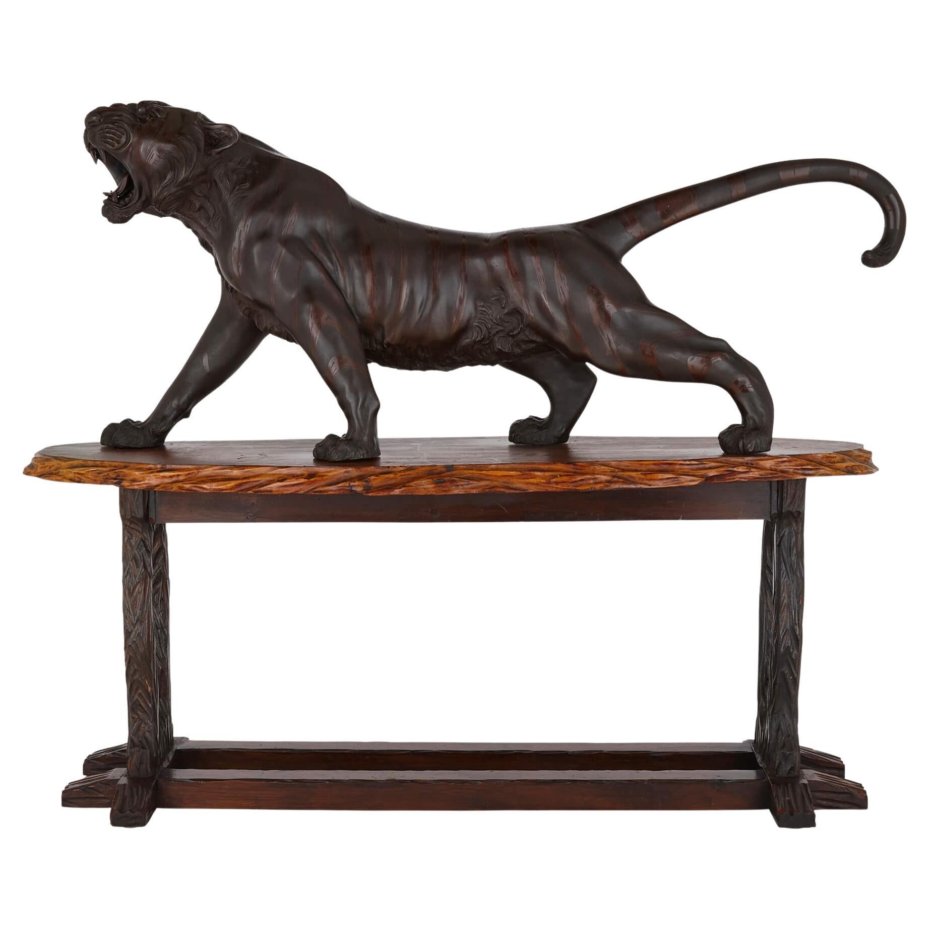 Very Large Meiji Period Patinated Bronze Model of a Tiger