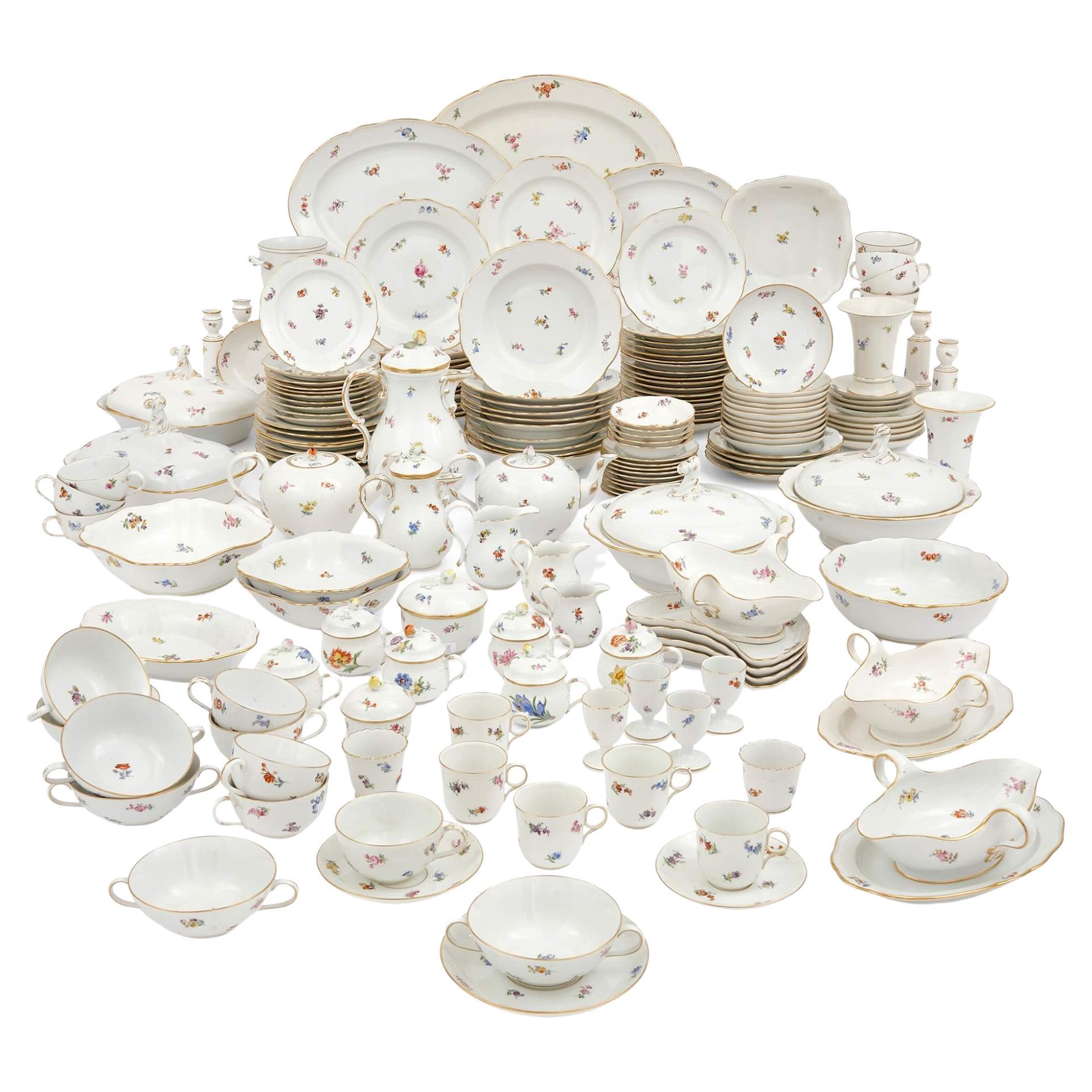 Very Large Meissen Porcelain Dinner Service with Floral Motifs