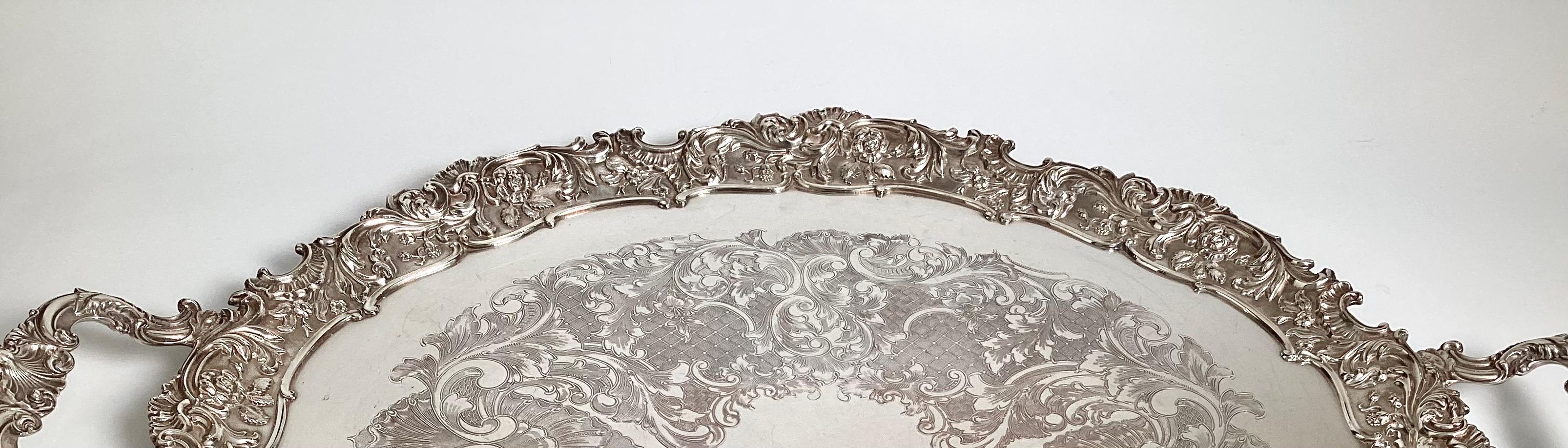 20th Century A Very Large Ornate English Banquet Tray in Silver Plate For Sale