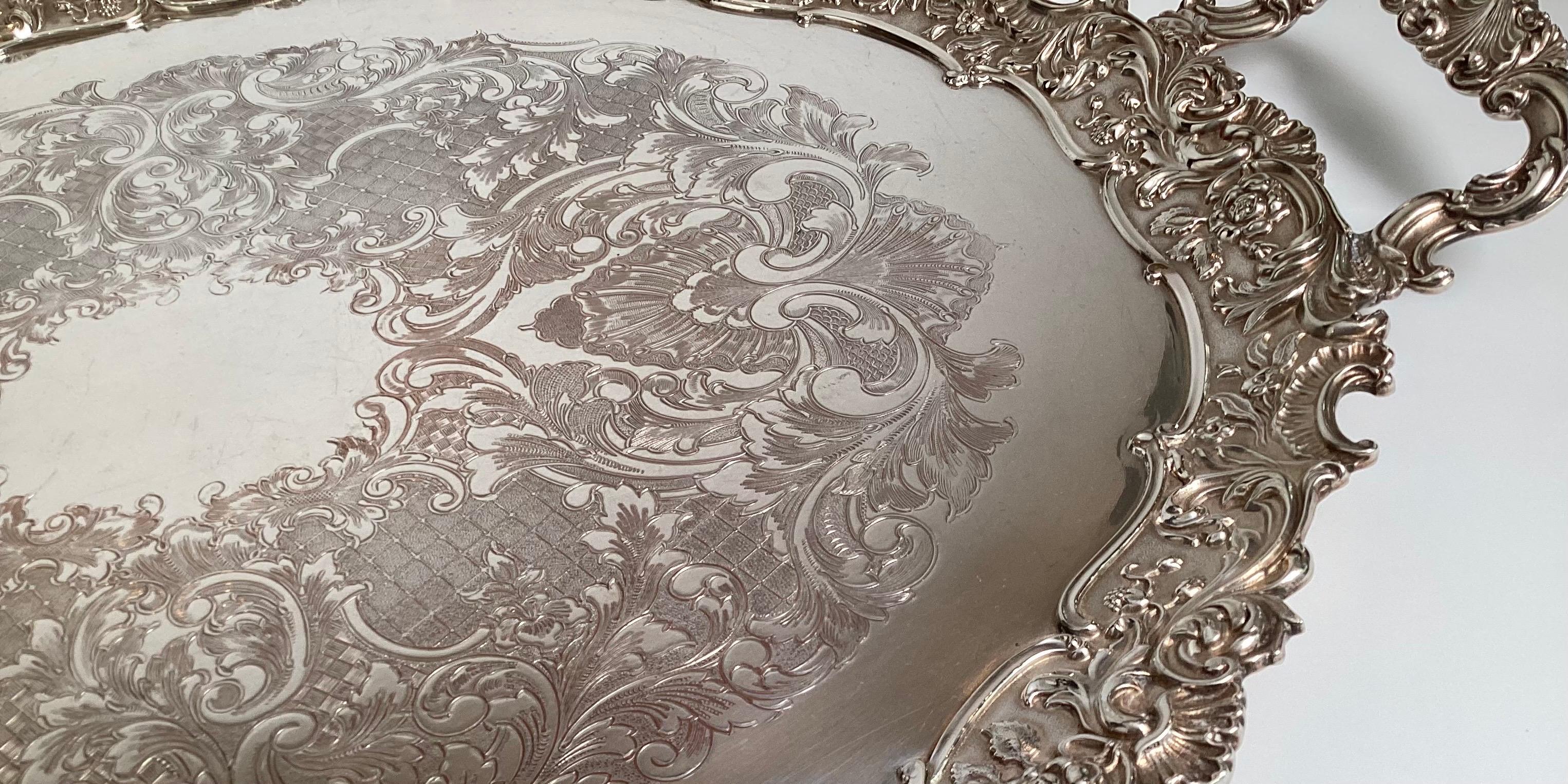 A Very Large Ornate English Banquet Tray in Silver Plate For Sale 4