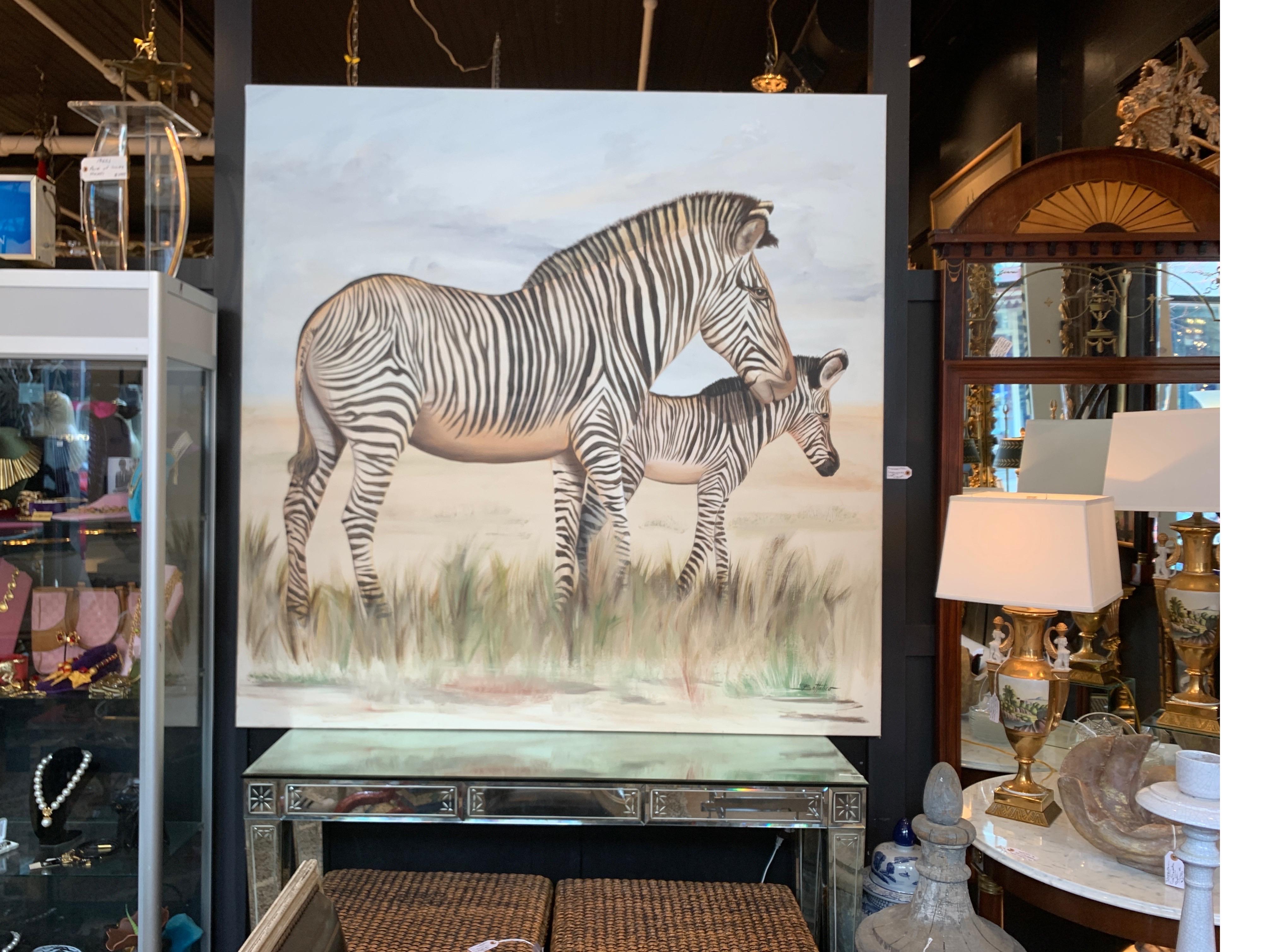 Post-Modern Very Large Painting of Zebra Signed Bottalico