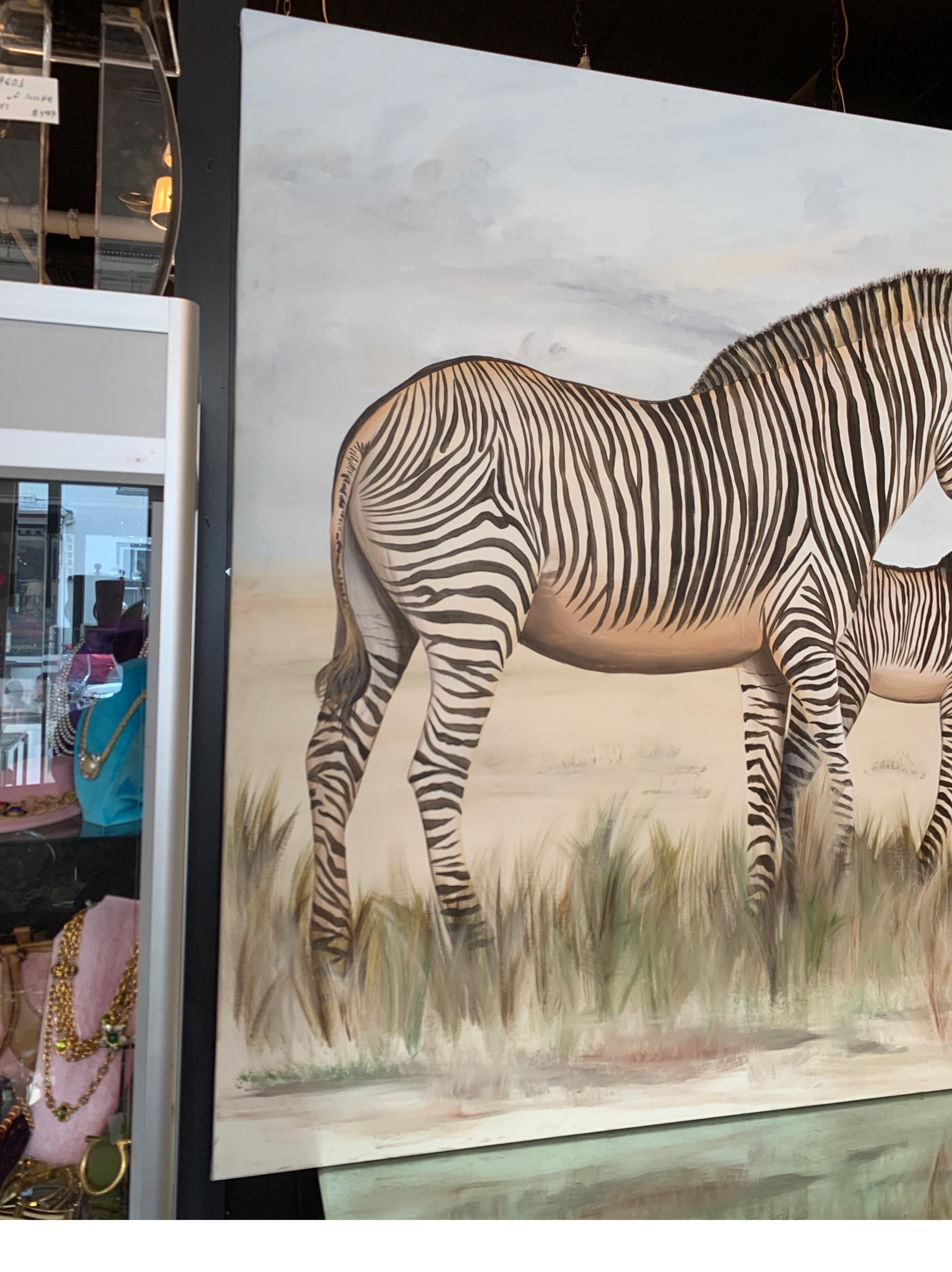 Hand-Painted Very Large Painting of Zebra Signed Bottalico