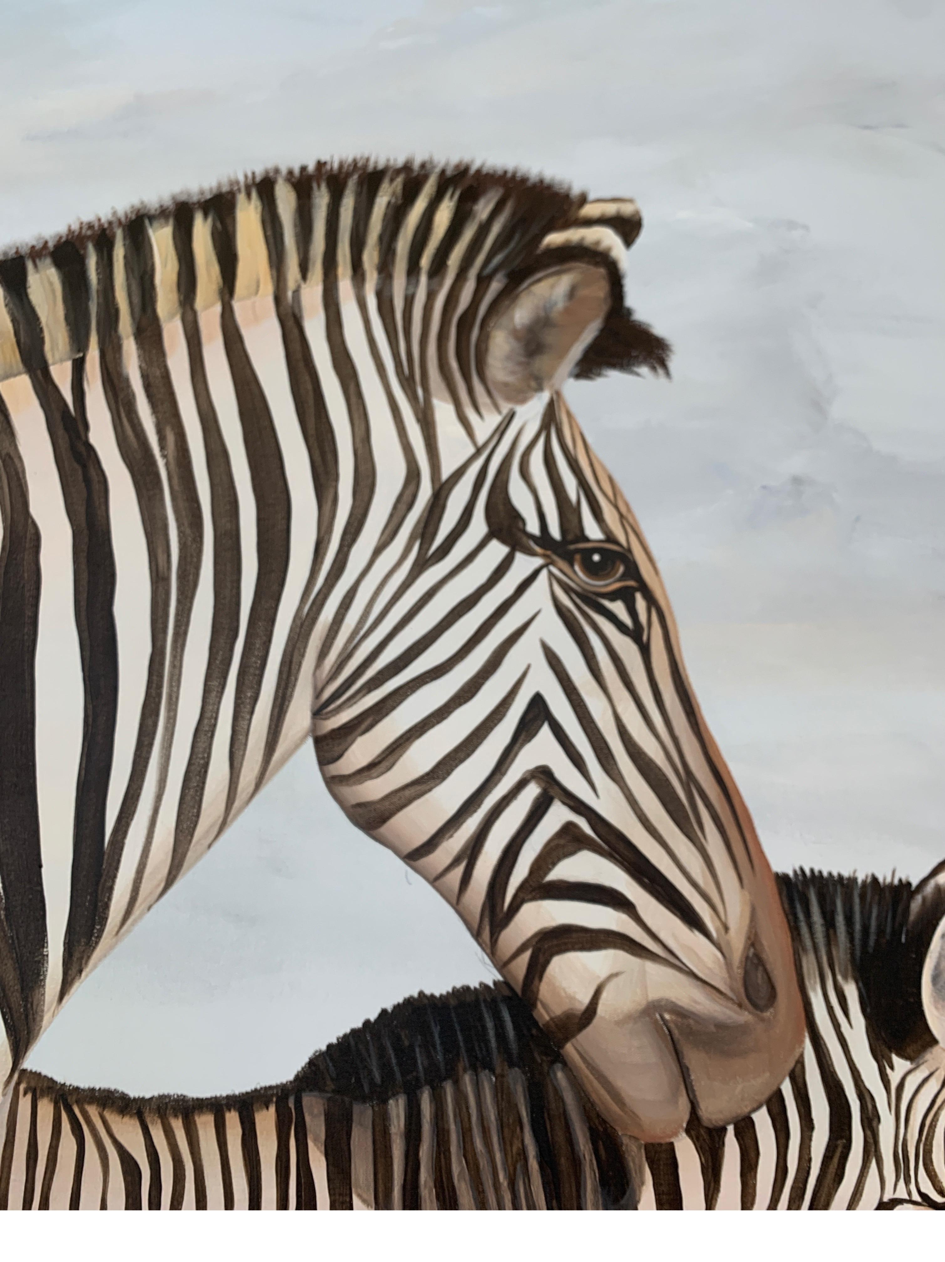 Late 20th Century Very Large Painting of Zebra Signed Bottalico