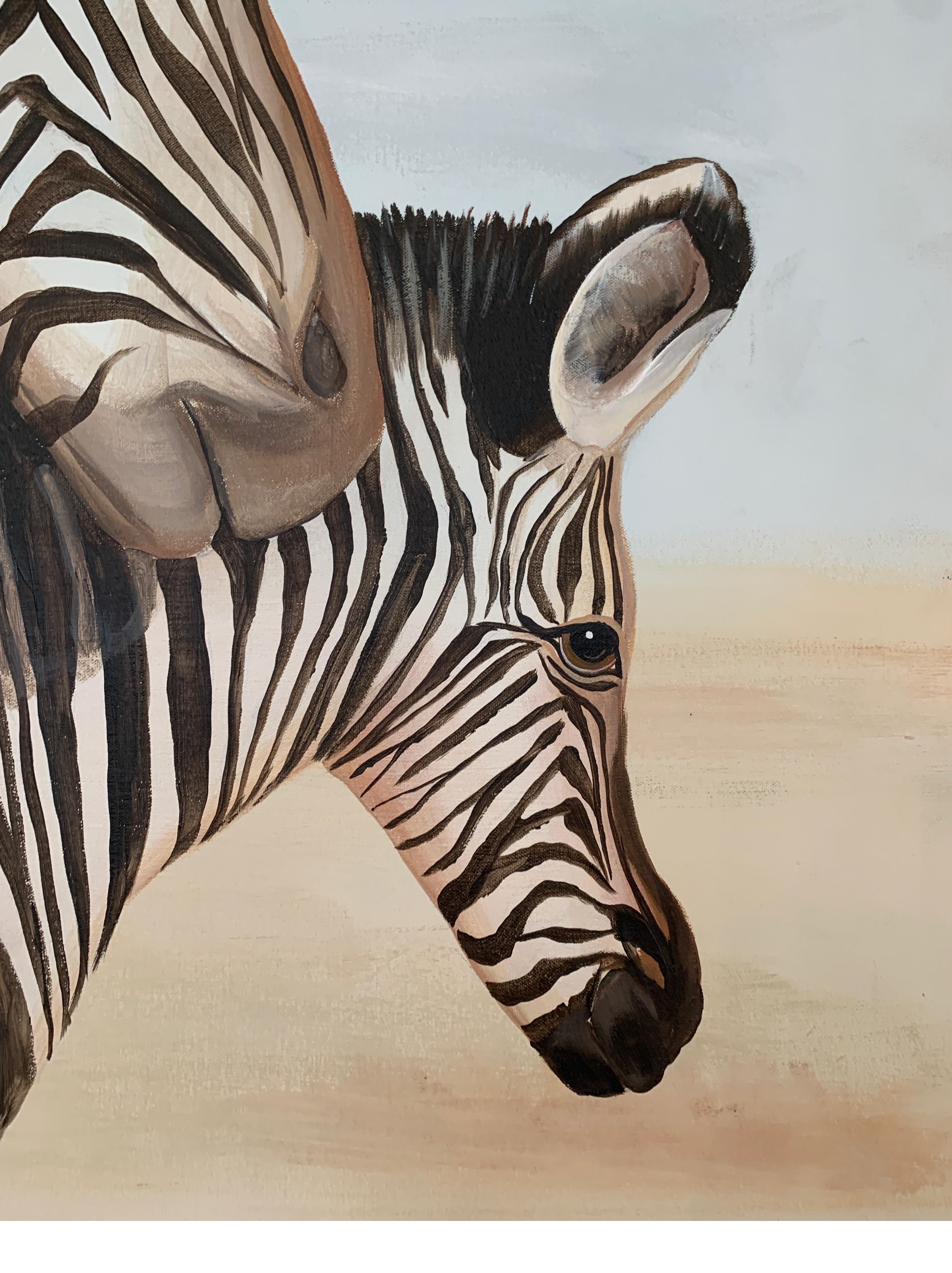 Canvas Very Large Painting of Zebra Signed Bottalico