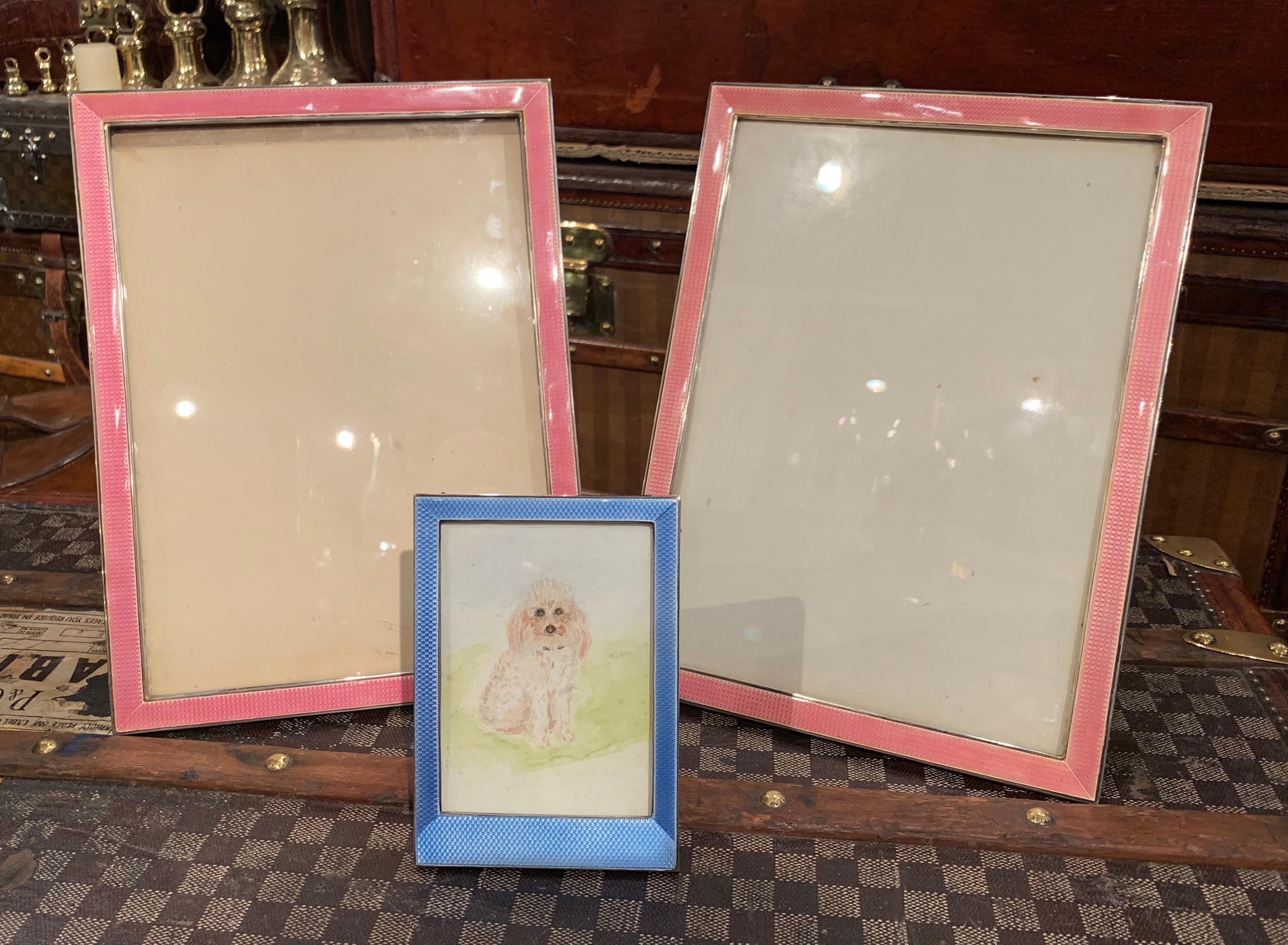 British Very Large Pair of Art Deco Sterling Silver and Enamel Photograph Frames For Sale