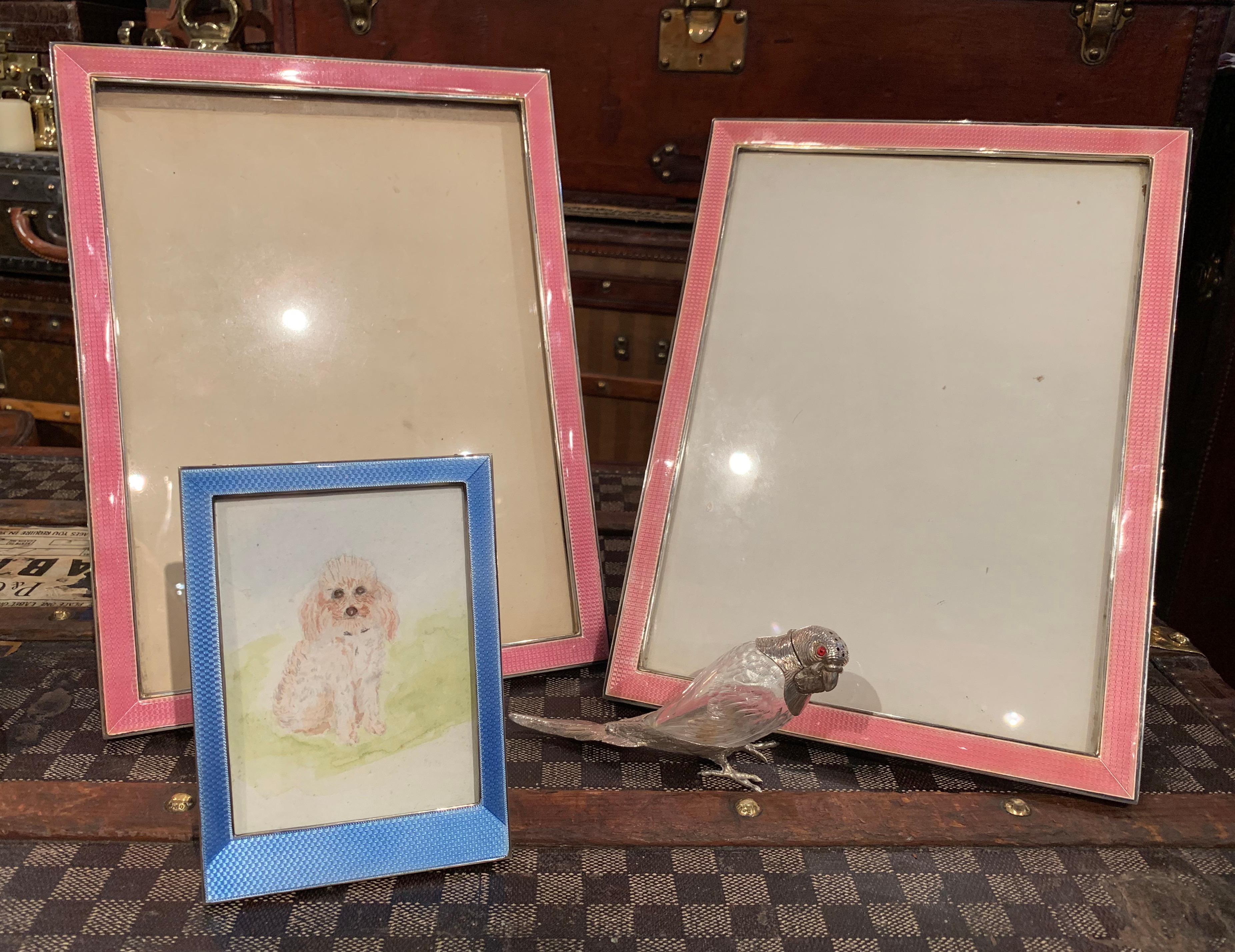 Very Large Pair of Art Deco Sterling Silver and Enamel Photograph Frames For Sale 1
